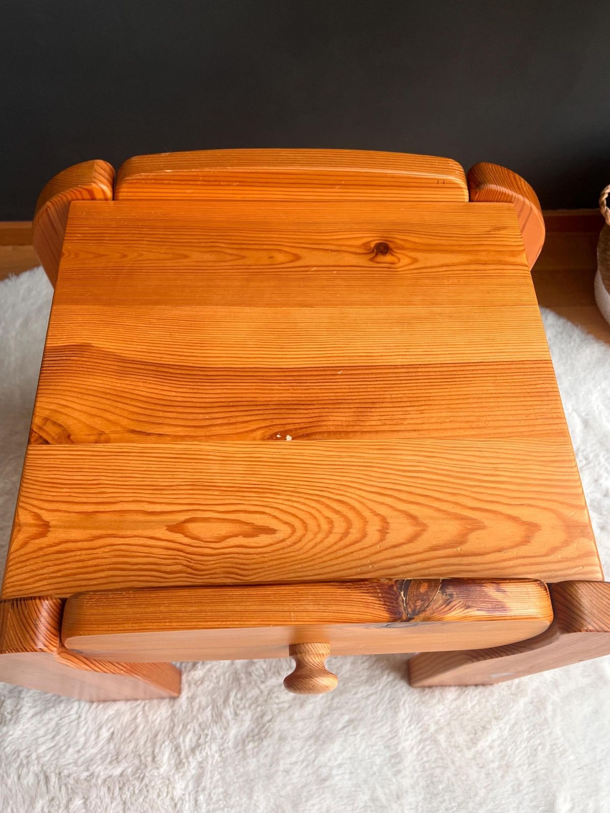 Vintage 70s Scandinavian Style Pine Nightstands   Pair Of Chunky Solid Wood Bedside Tables   Mid Century Modern Furniture photo vinterior