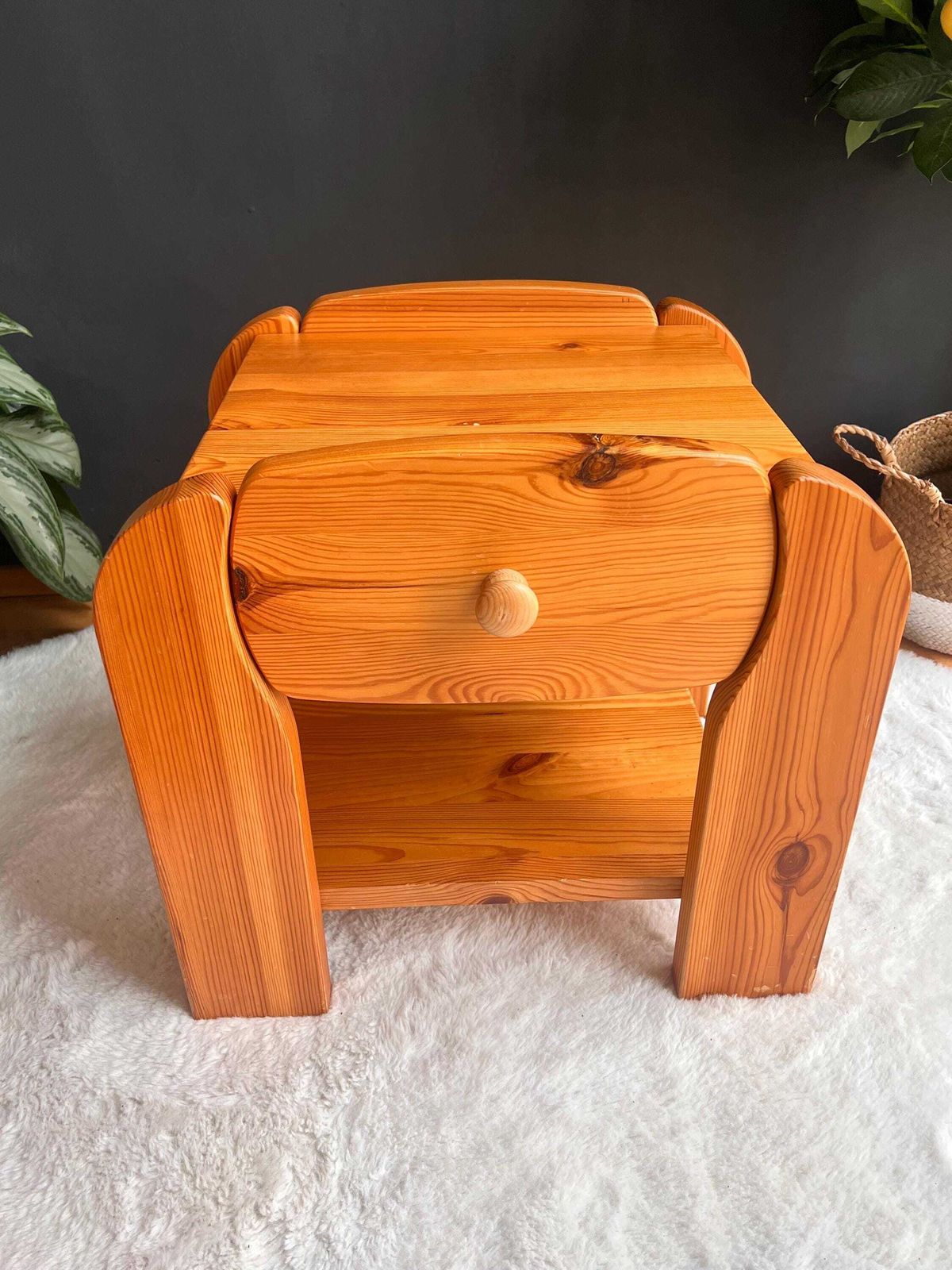 1180.0 Vintage 70s Scandinavian Style Pine Nightstands   Pair Of Chunky Solid Wood Bedside Tables   Mid Century Modern Furniture photo