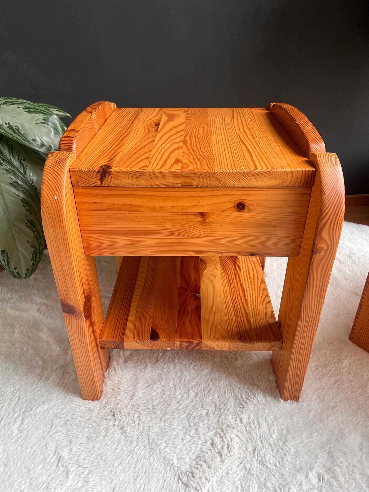 photo vinterior Vintage 70s Scandinavian Style Pine Nightstands   Pair Of Chunky Solid Wood Bedside Tables   Mid Century Modern Furniture