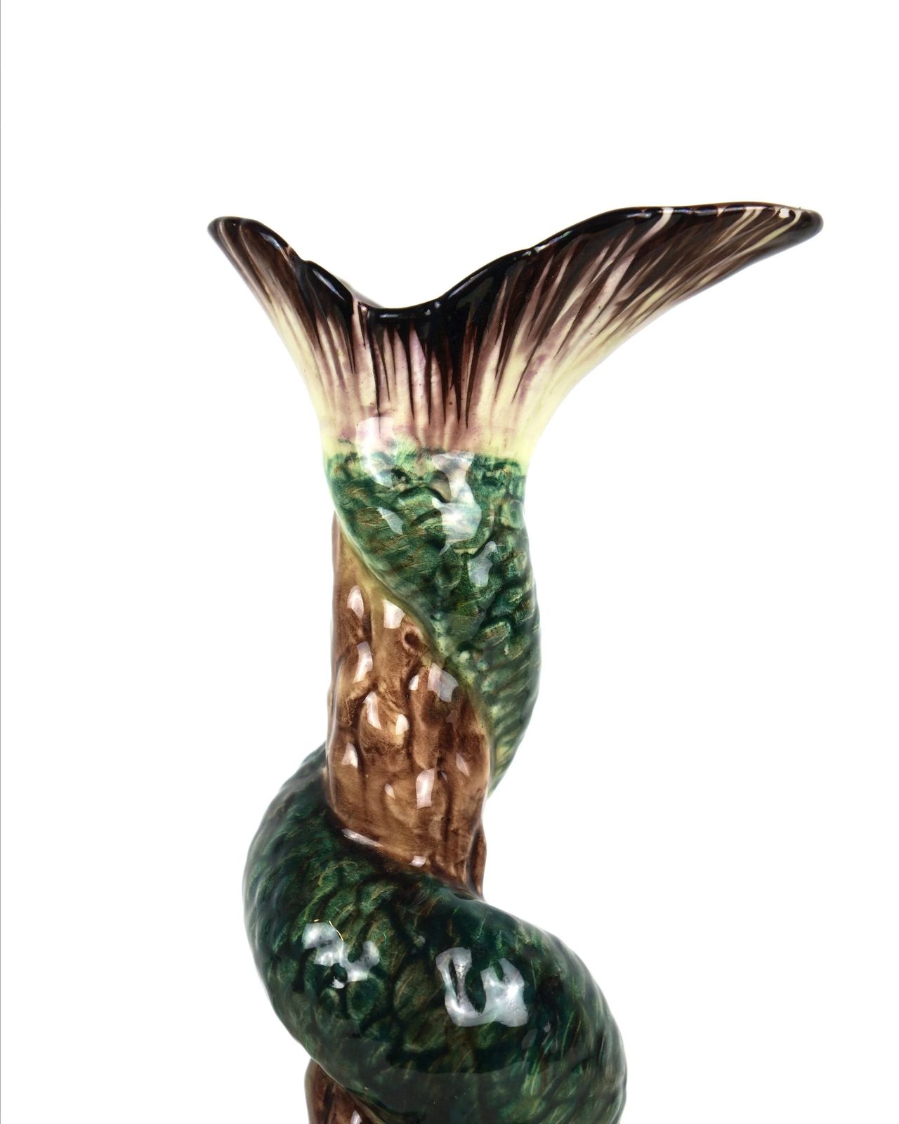 A Victorian Majolica Dolphin Candlestick photo 360.0