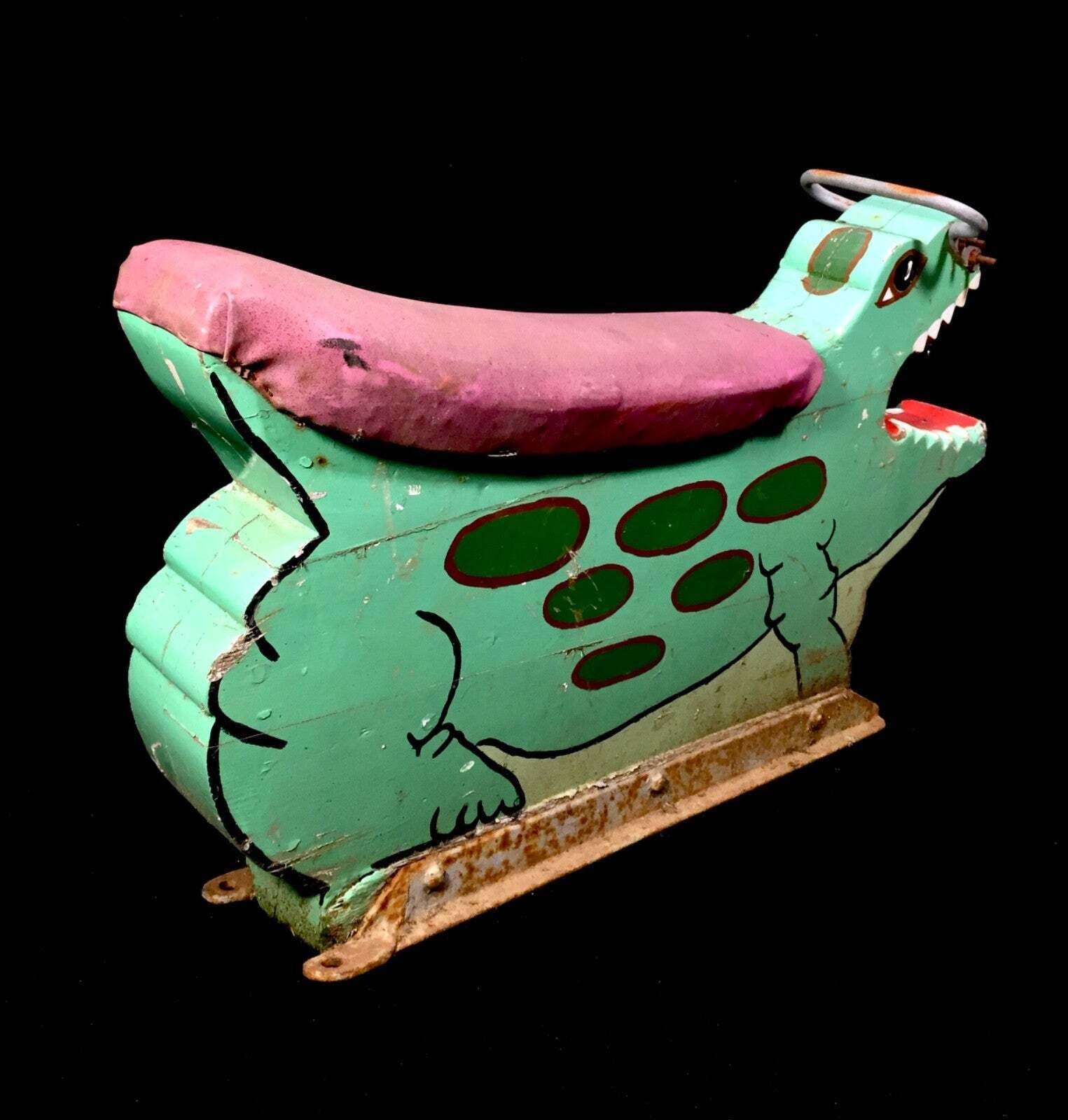 Antique Hand Painted Salvaged Fairground Carousel Animal Crocodile Figure Ride photo for sale