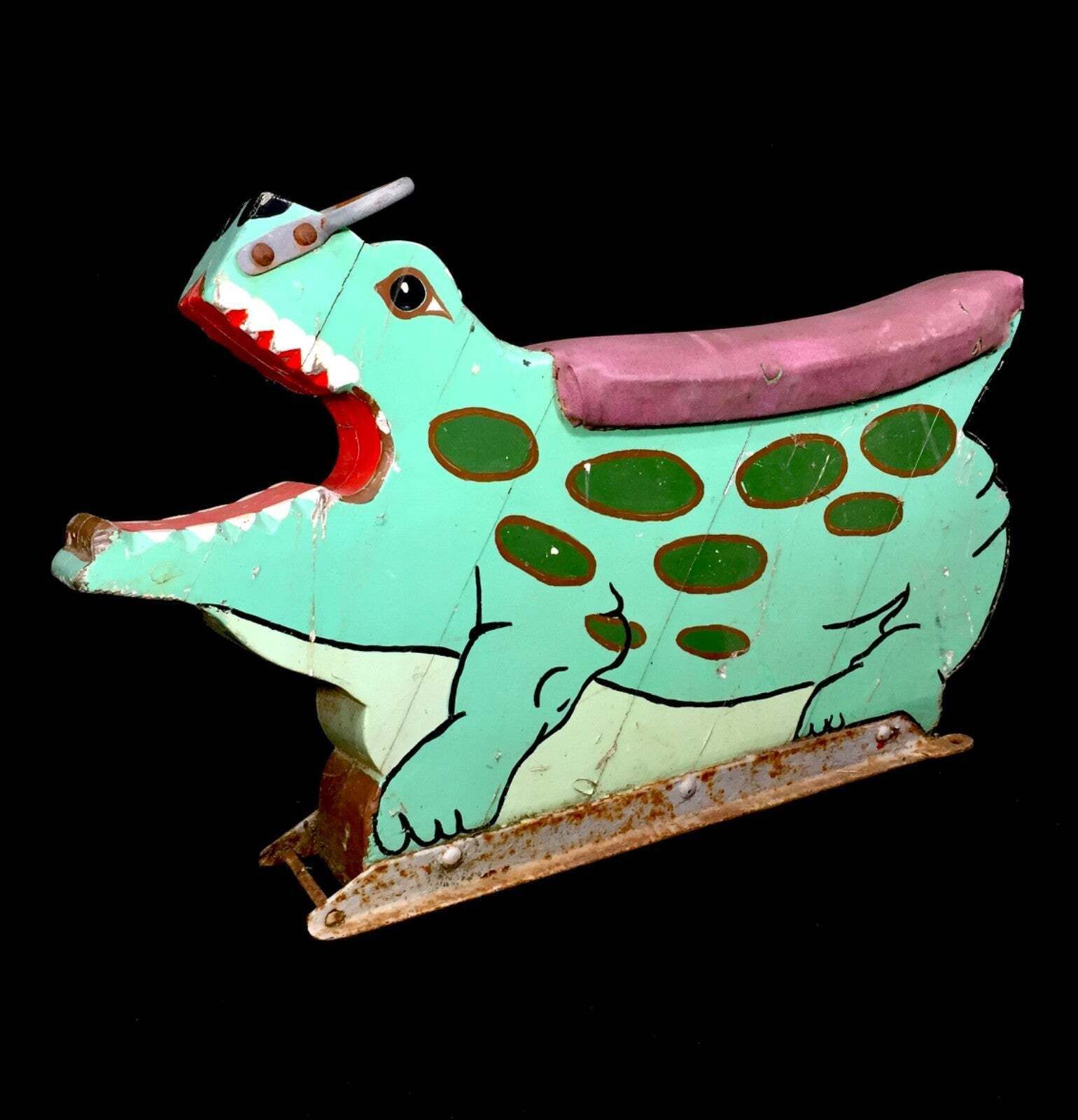 Antique Hand Painted Salvaged Fairground Carousel Animal Crocodile Figure Ride photo vintage