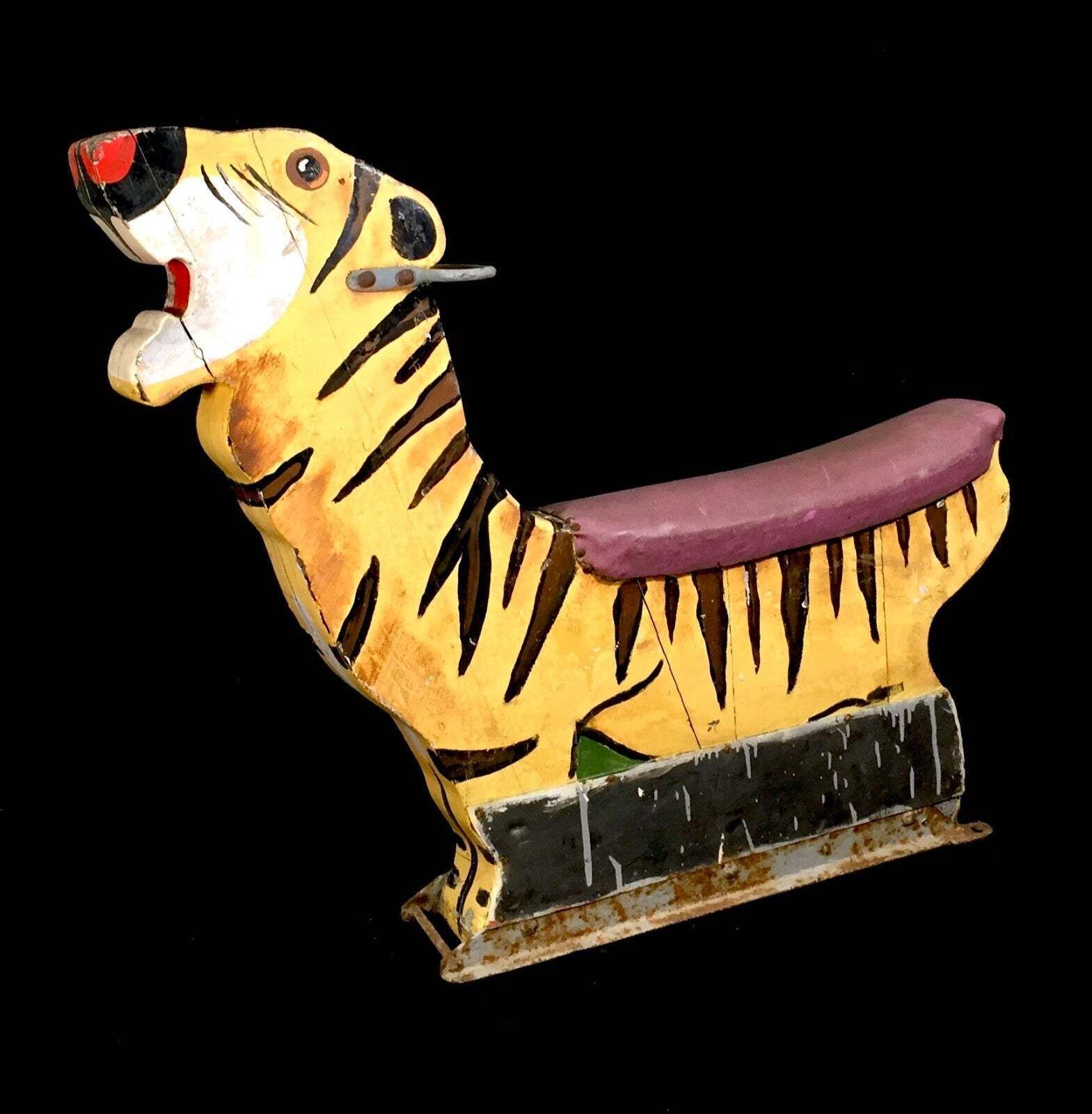 Antique Hand Painted Salvaged Fairground Carousel Animal Tiger Figure Ride