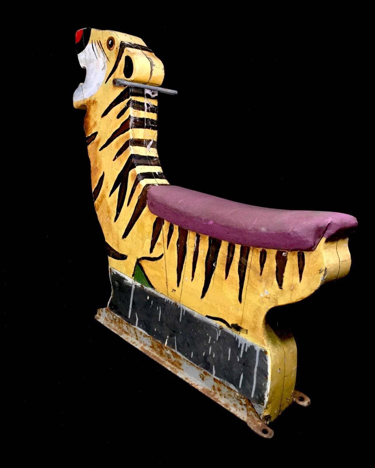 Antique Hand Painted Salvaged Fairground Carousel Animal Tiger Figure Ride photo furniture