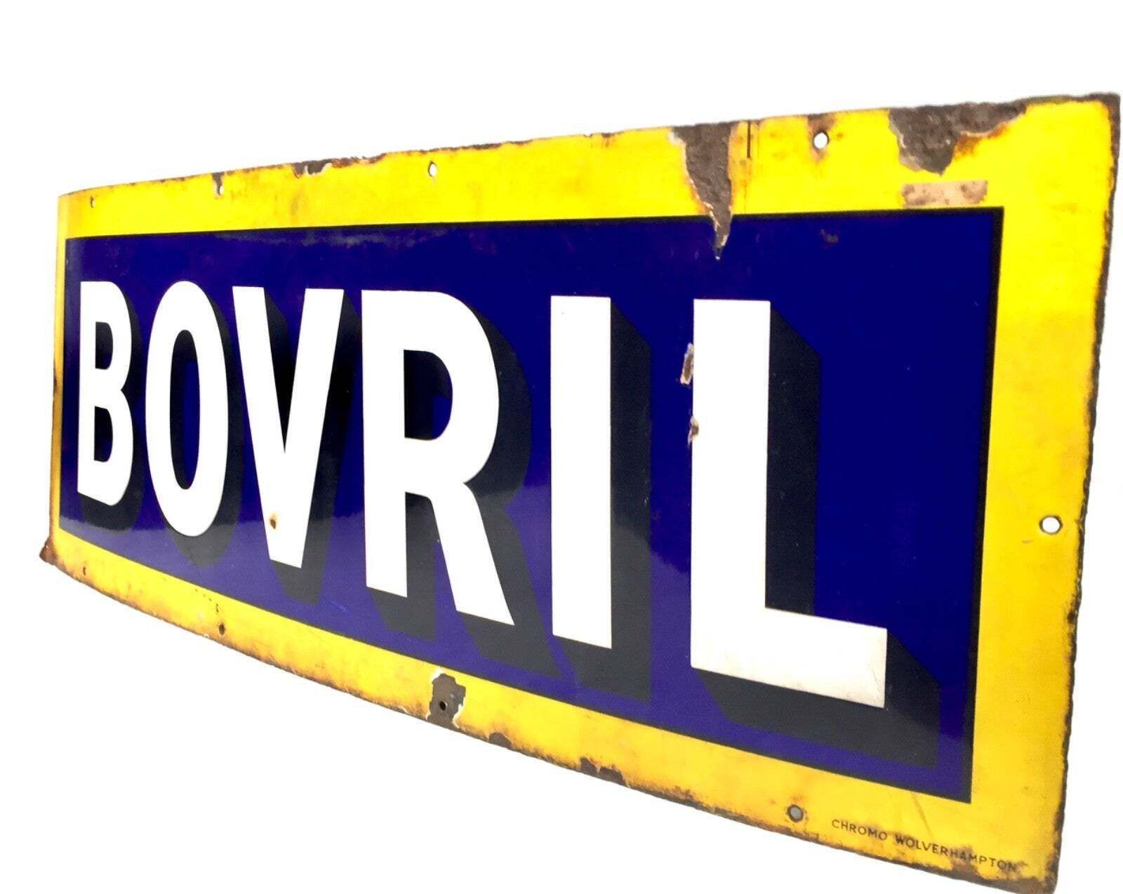 Antique Advertising Early 20th Century Bovril Enamel Sign Blue & Yellow C.1930 photo Home Decor