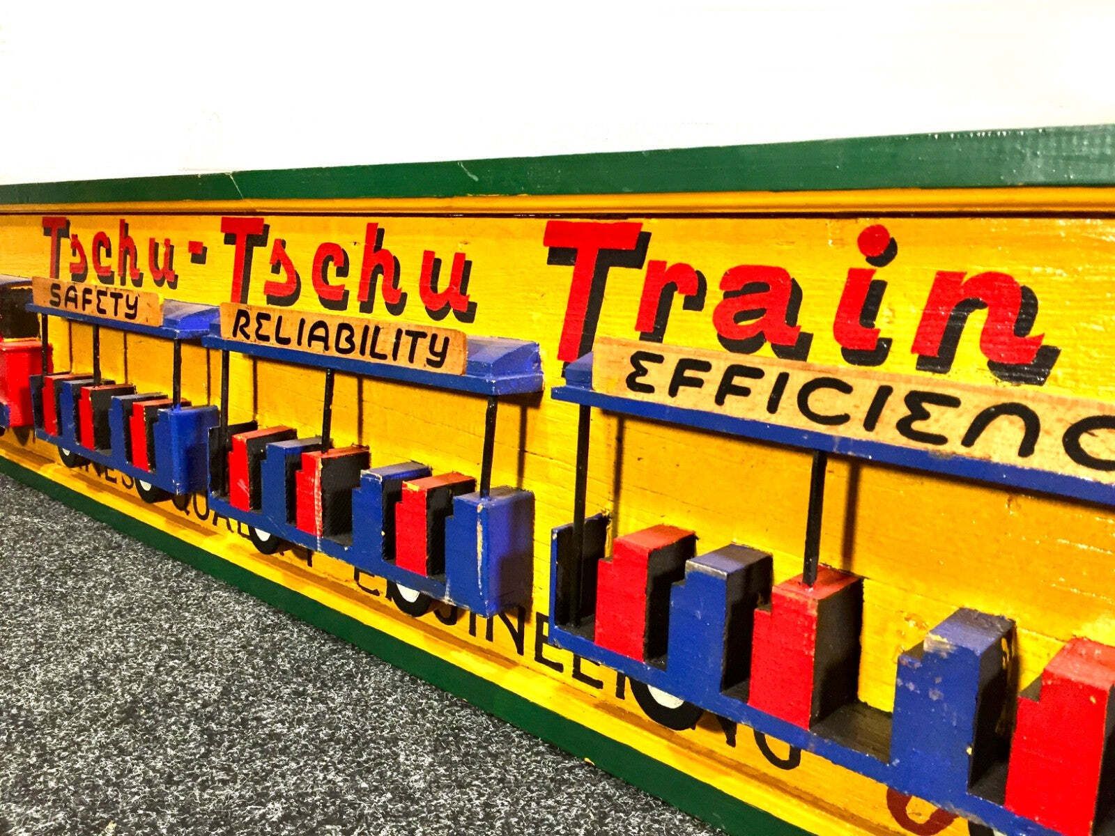 Antique Advertising German Salvaged Wooden 'Choo Choo' City Train Ride Sign photo for sale