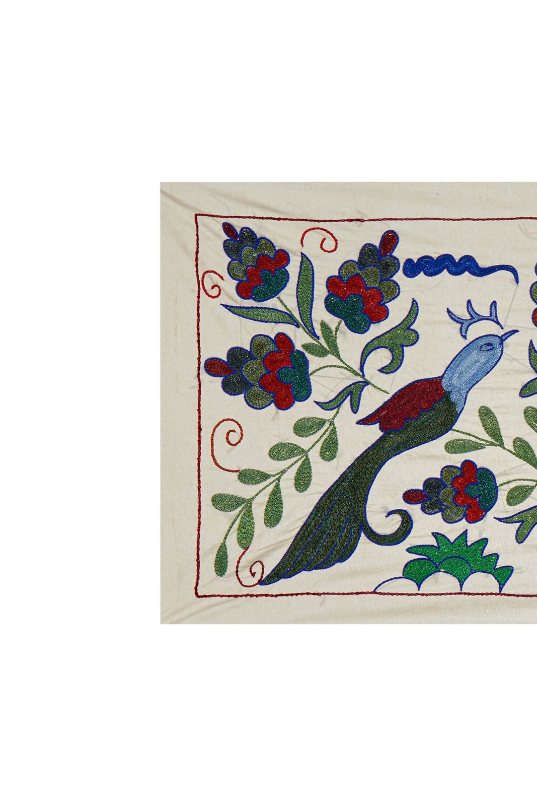 Decorative Suzani Embroidered Cotton Cloth – Featuring Traditional Bird And Floral Designs 1'5'' X 2'9'' photo Textiles