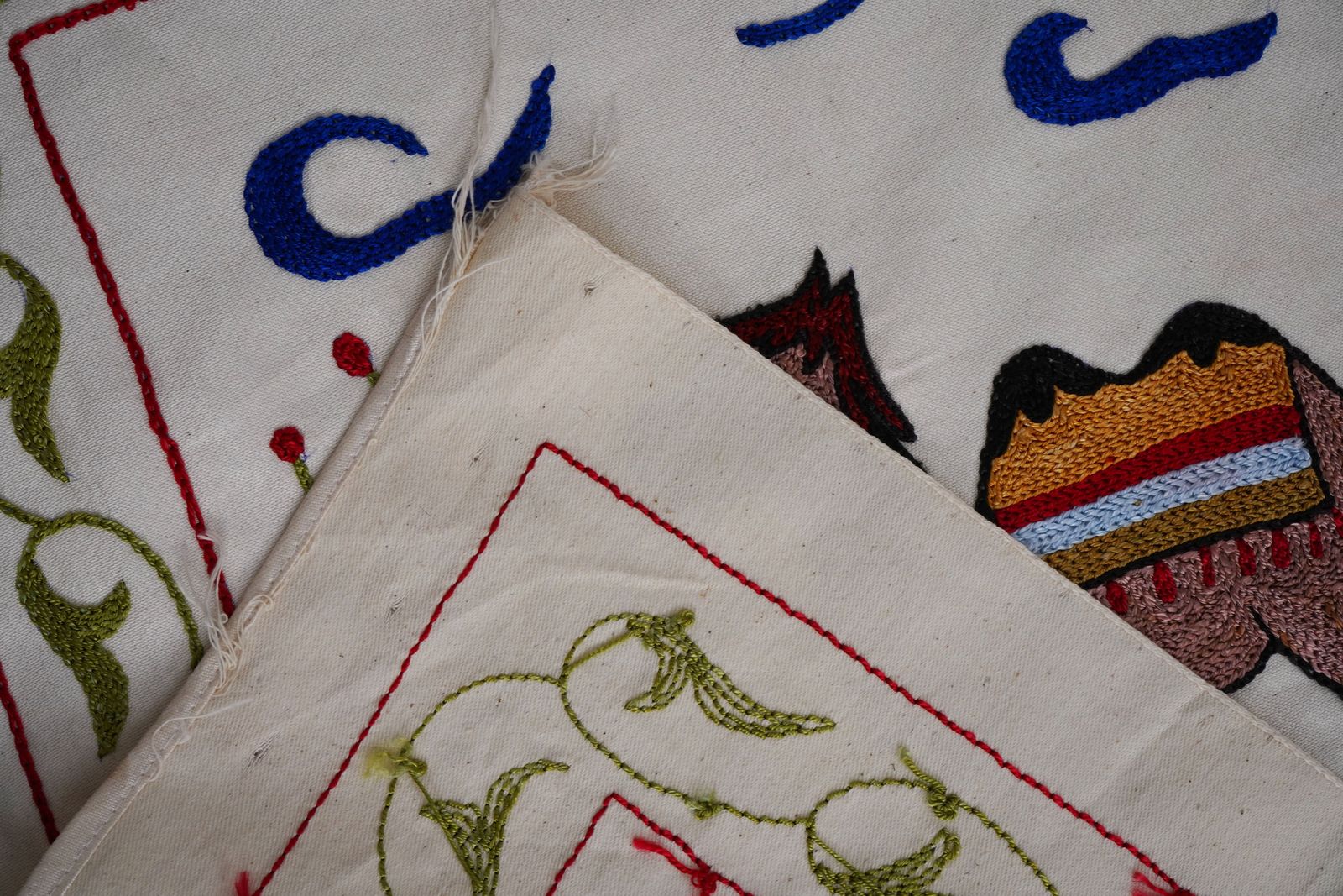 photo for sale Uzbek Suzani Animal Silk Cotton Tablecloth, Camel Bukhara Wall Hanging Decor 1'8'' X 6'2''