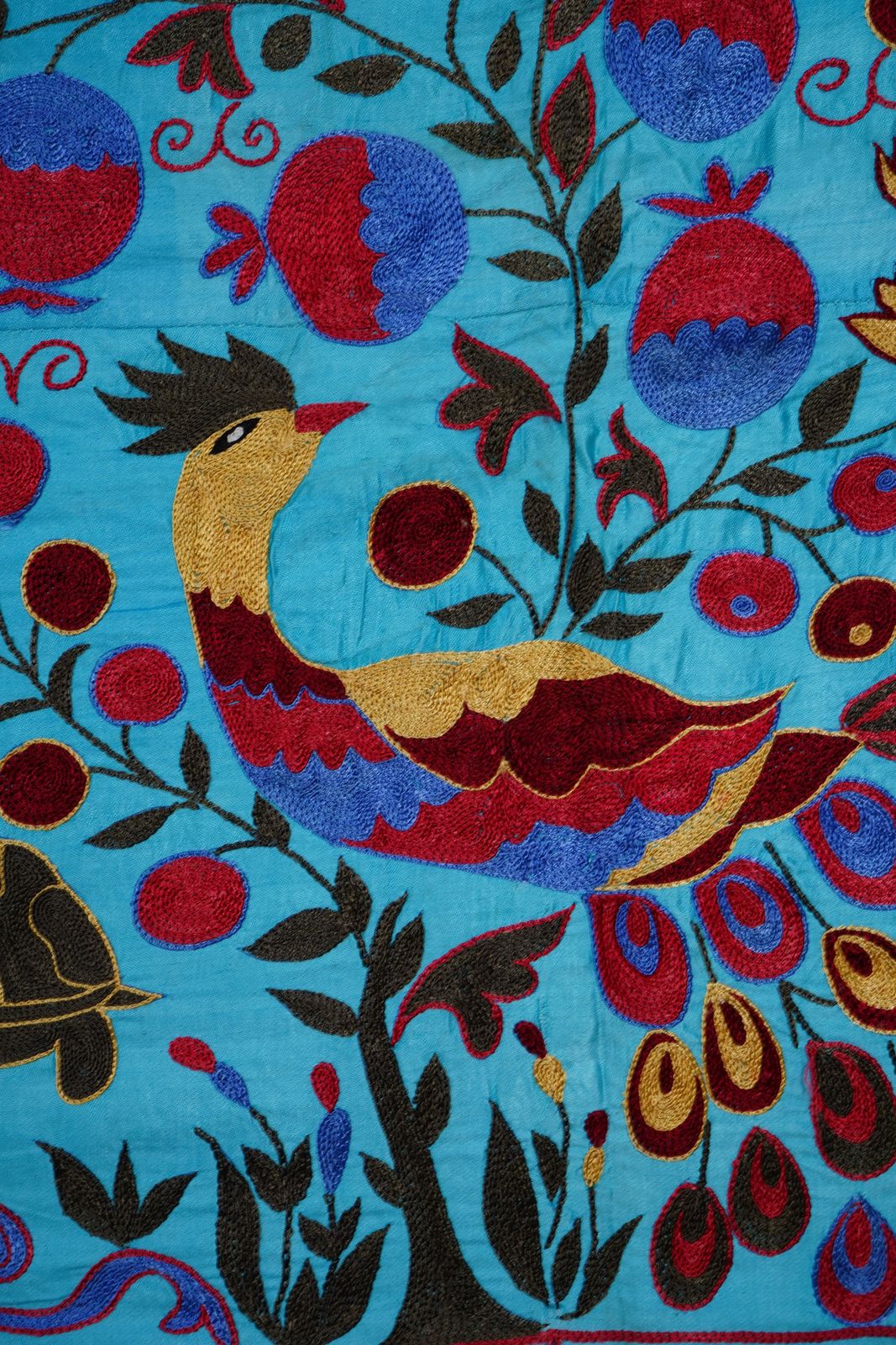 Blue Uzbek Suzani Textile – Peacock, Bird & Floral Motif 3'4'' X 6 photo 400.0
