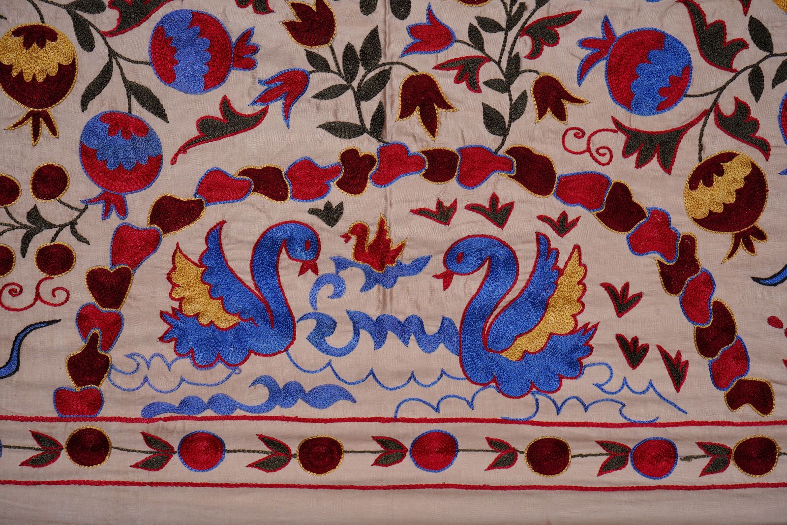 photo furniture Handcrafted Uzbek Suzani Wall Tapestry – Folk Art Bird & Tree Design Decor 3'5'' X 6'1''