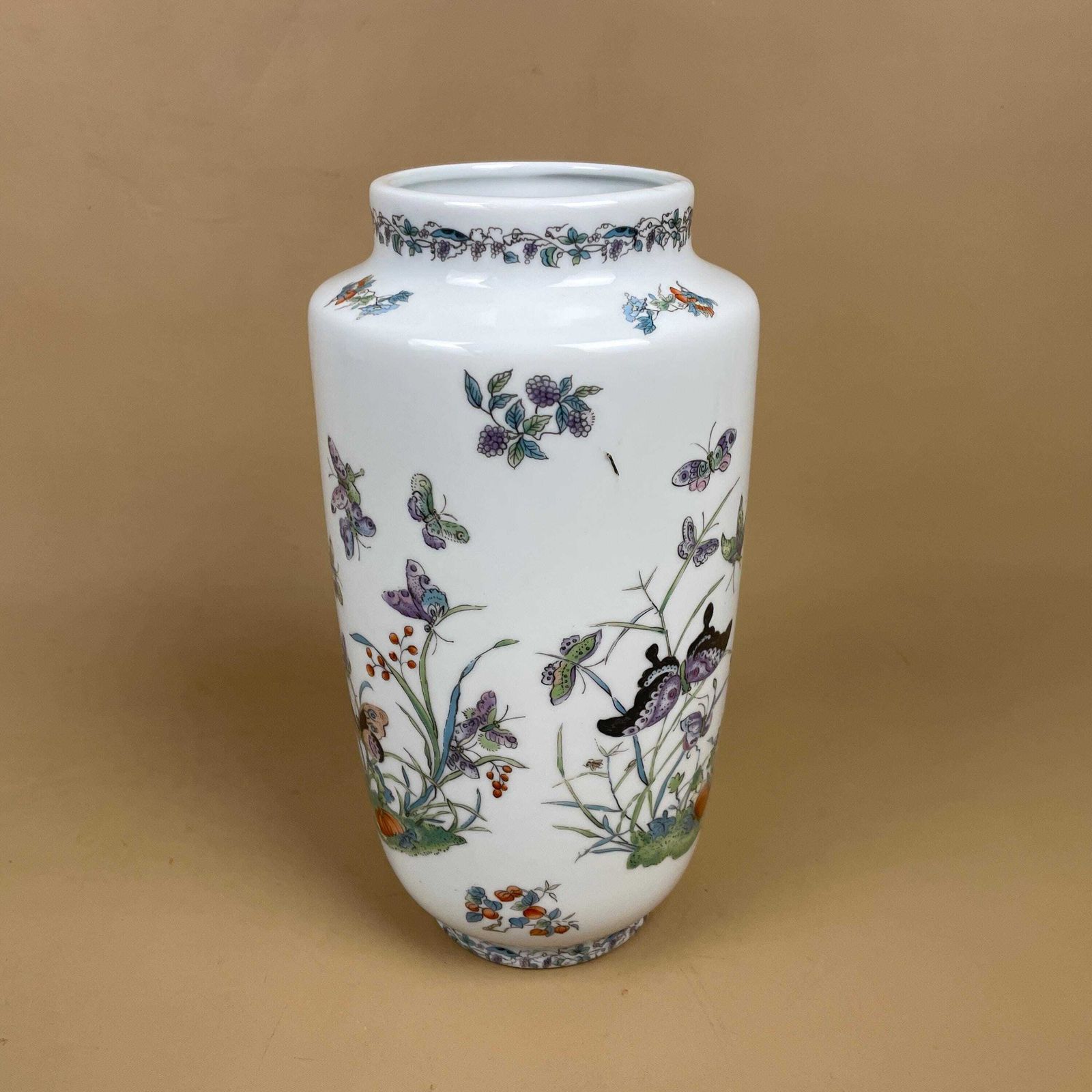 Japanese Aichi Seto Vase Butterfly Floral Hand Painted Planter Flower Display C.1940's Oriental Home Decor Table Flower Display Vintage photo vinterior