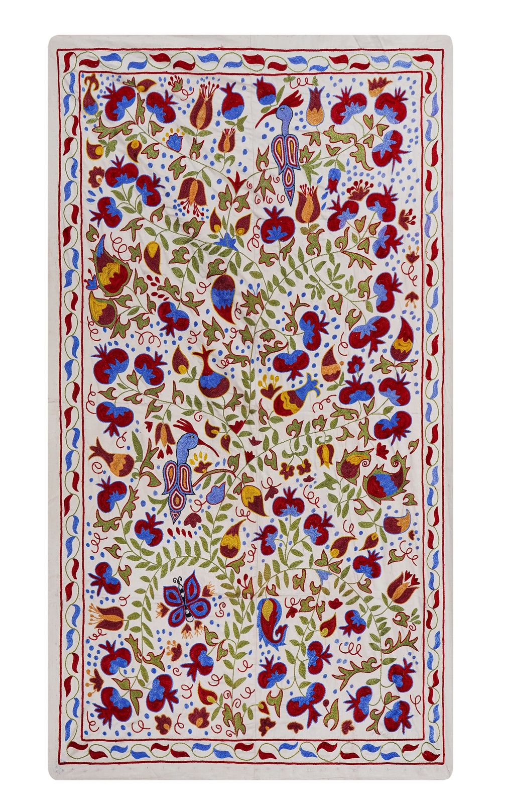 Uzbek Suzani Embroidered Wall Hanging – Floral Boho Textile Art 3'7'' X 6'