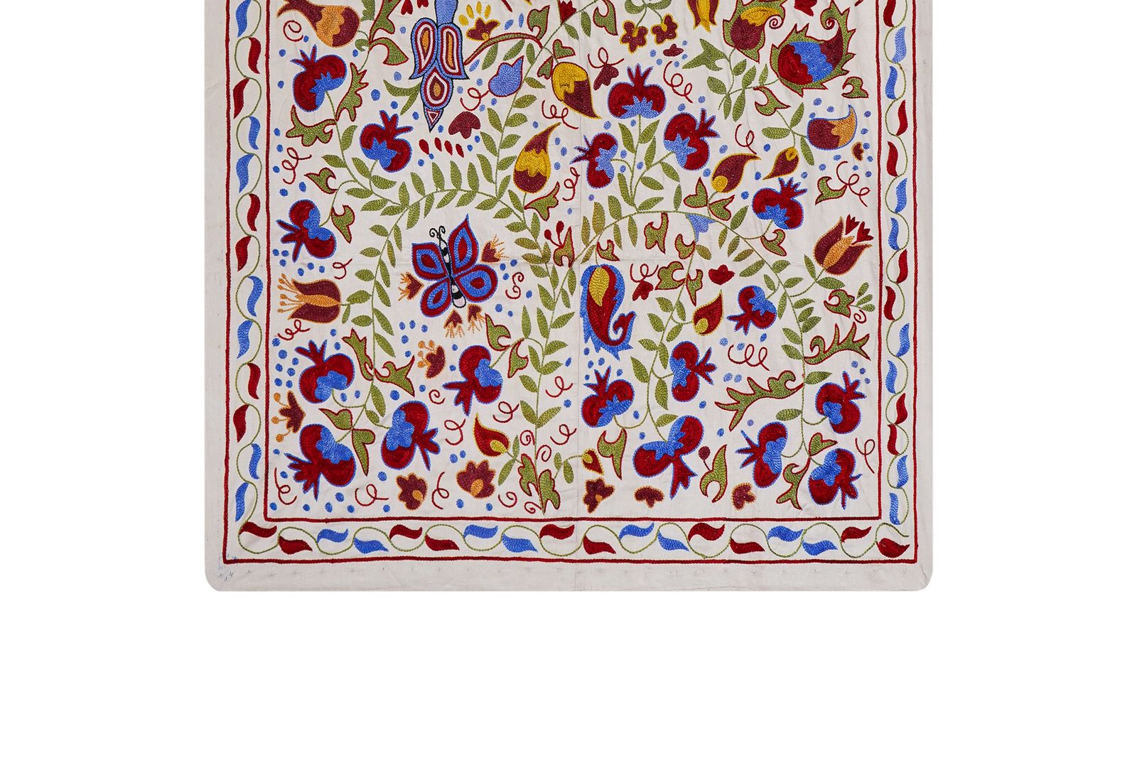 Uzbek Suzani Embroidered Wall Hanging – Floral Boho Textile Art 3'7'' X 6' photo for sale