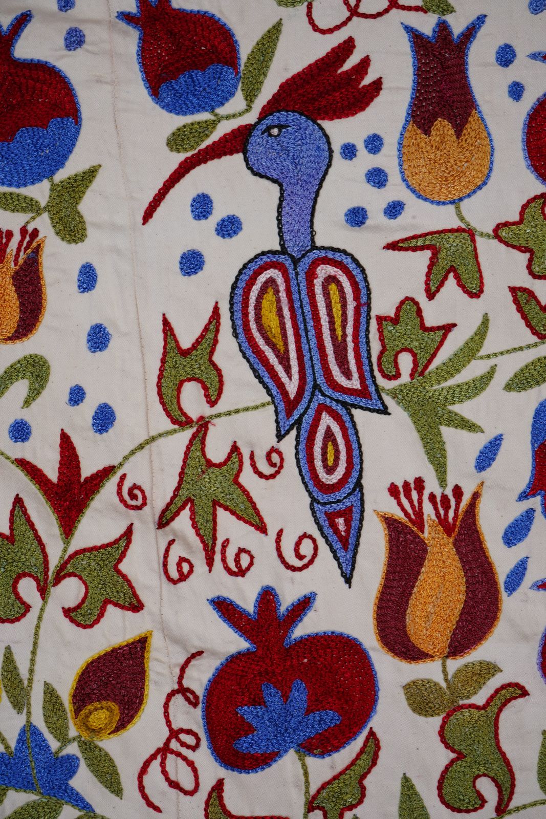 Uzbek Suzani Embroidered Wall Hanging – Floral Boho Textile Art 3'7'' X 6' photo vinterior
