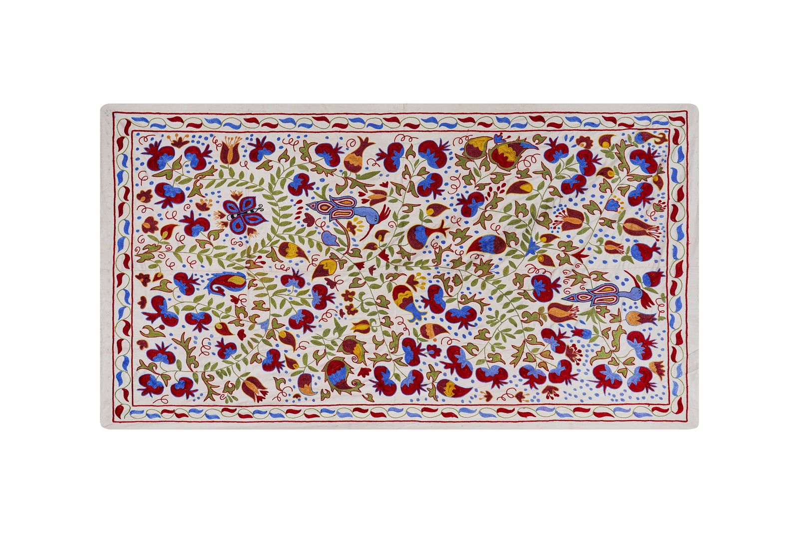 375.0 Uzbek Suzani Embroidered Wall Hanging – Floral Boho Textile Art 3'7'' X 6' photo