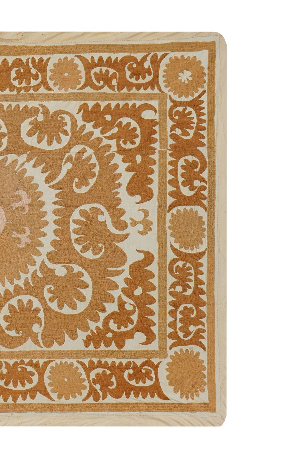 Handmade Suzani Pattern Beige & Terracotta Textile – Boho Embroidered Table Decor 3'6'' X 4'2'' photo furniture