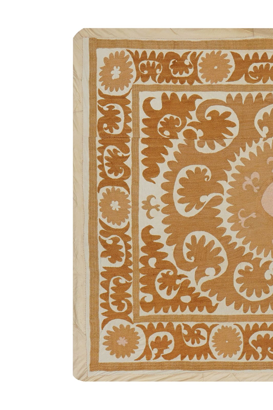 Handmade Suzani Pattern Beige & Terracotta Textile – Boho Embroidered Table Decor 3'6'' X 4'2'' photo Textiles