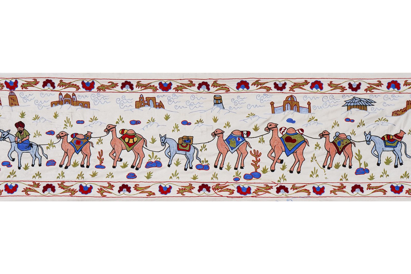 Bohemian Suzani Wall Hanging – Unique Handmade Uzbek Design   Camel Uzbek Runner 1'6'' X 6'1'' photo for sale