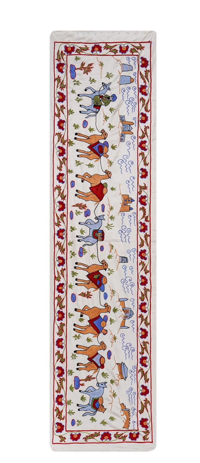 photo furniture Uzbek Suzani Animal Tablecloth, Bukhara Wall Hanging Decor   Camel Cotton Runner 1'8'' X 6'1''