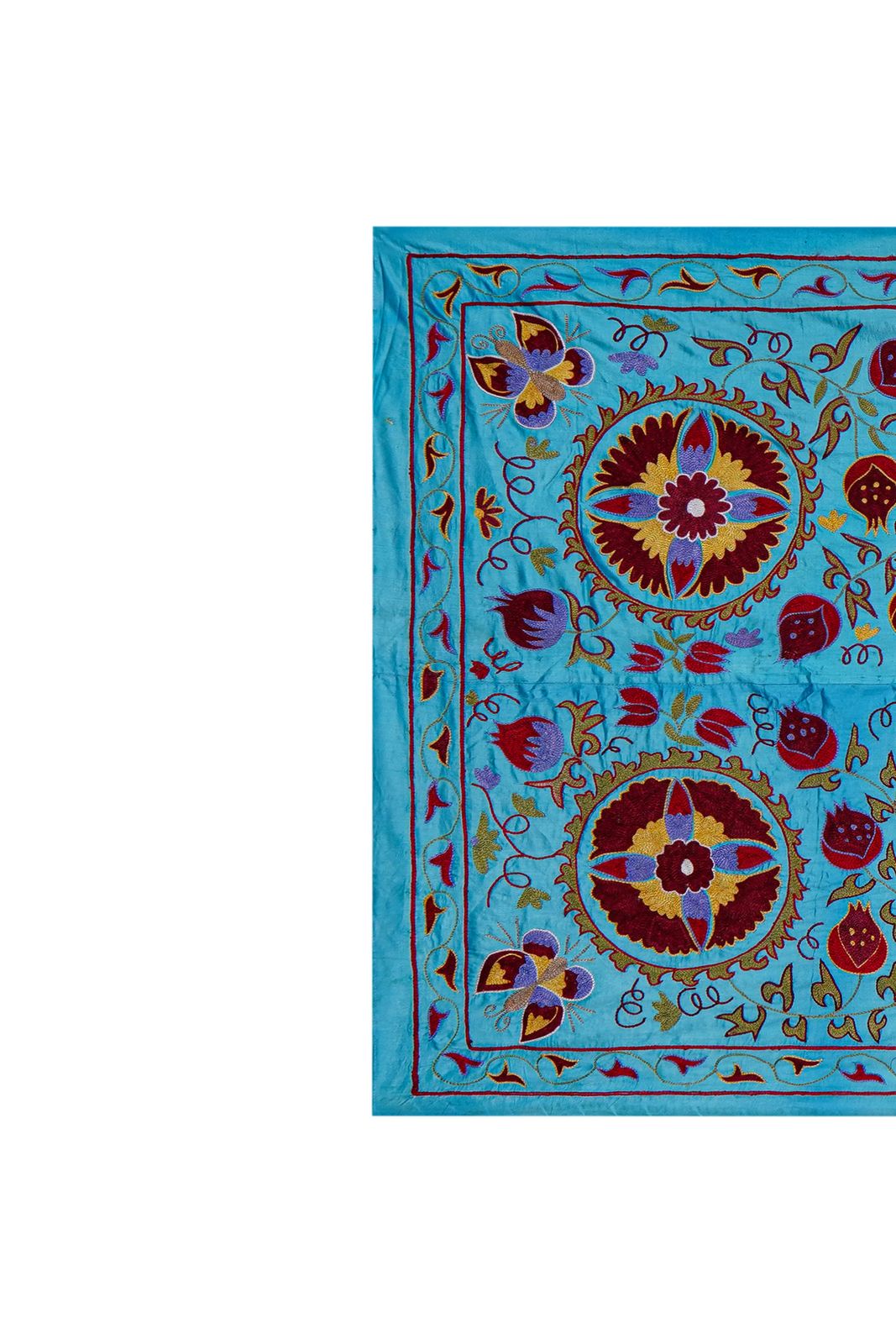 Blue Uzbek Suzani Wall Art – Camel & Floral Motif Embroidery 3'4'' X 6'2'' photo Textiles