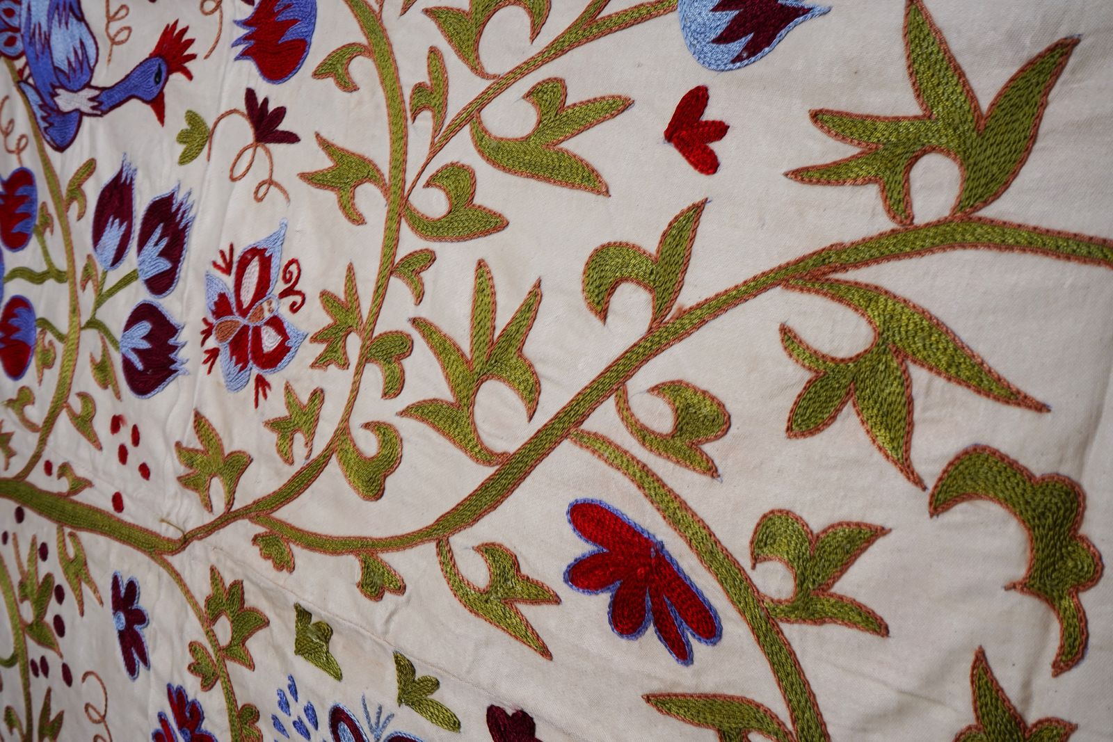 Textiles Uzbek Suzani Embroidered Wall Hanging – Peacock, Horse & Tree Of Life Design 3'6'' X 6' photo