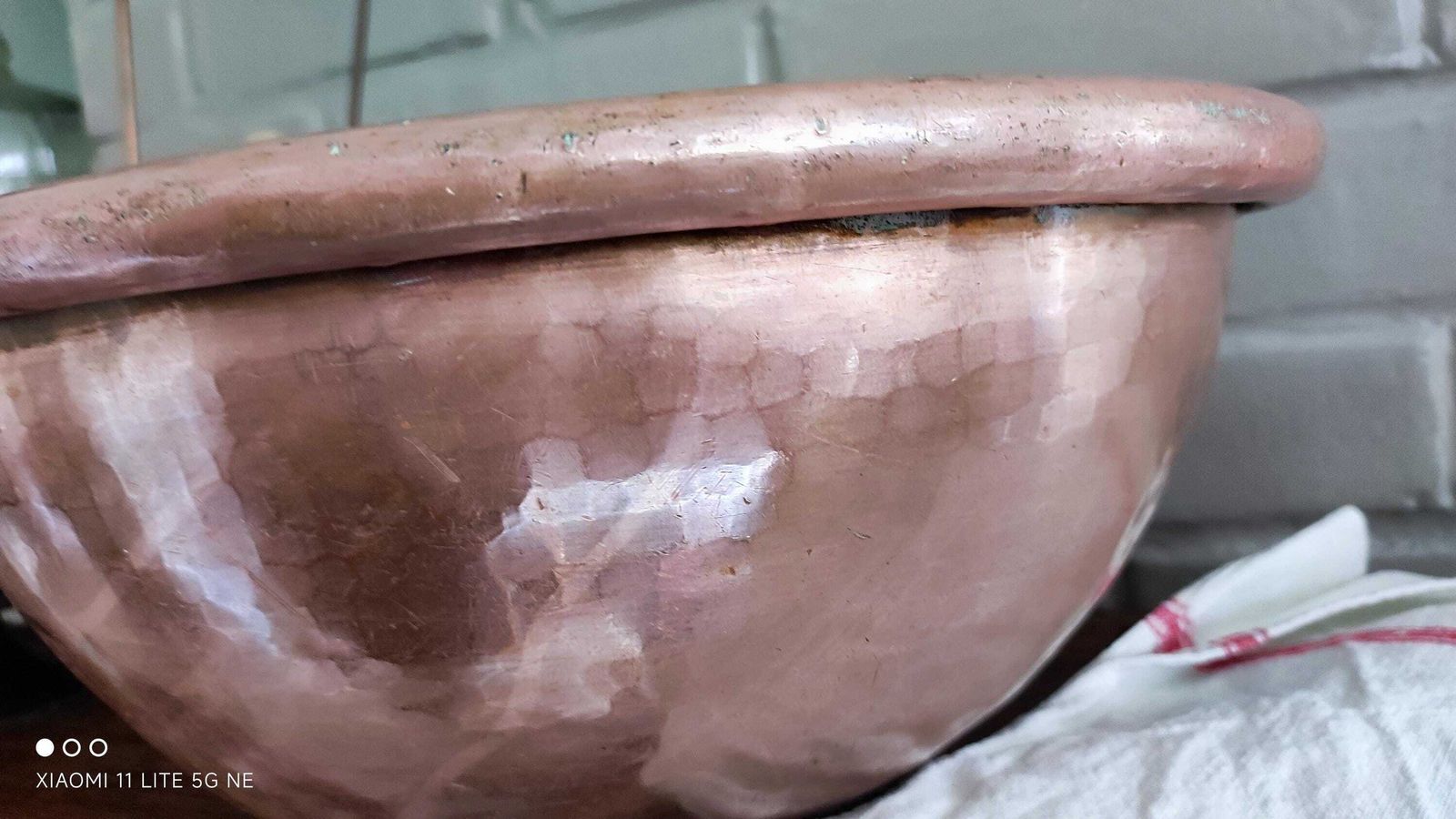 photo furniture Antique Heavy Copper French Egg Omelette Mixing Whisking Bowl, Large Cul De Poule