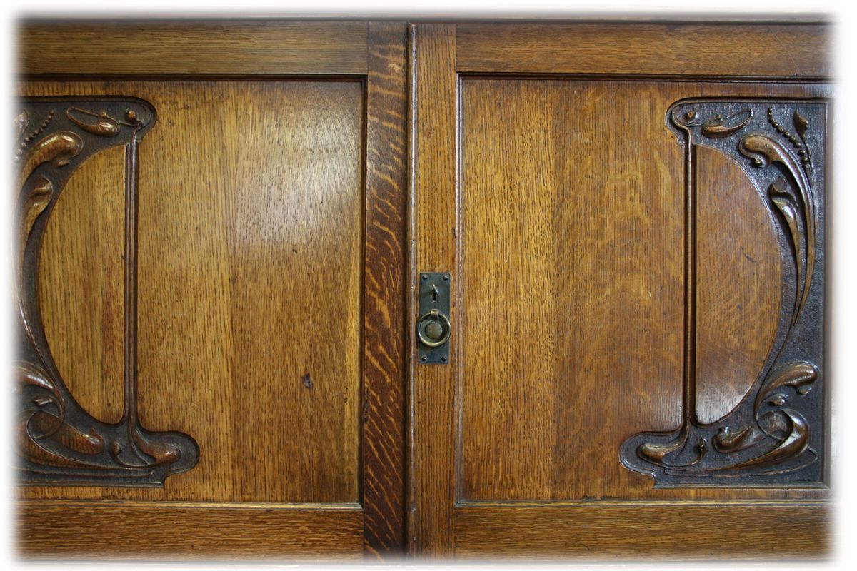 Early 20th Century Arts And Crafts Carved Oak Library Bookcase photo buy