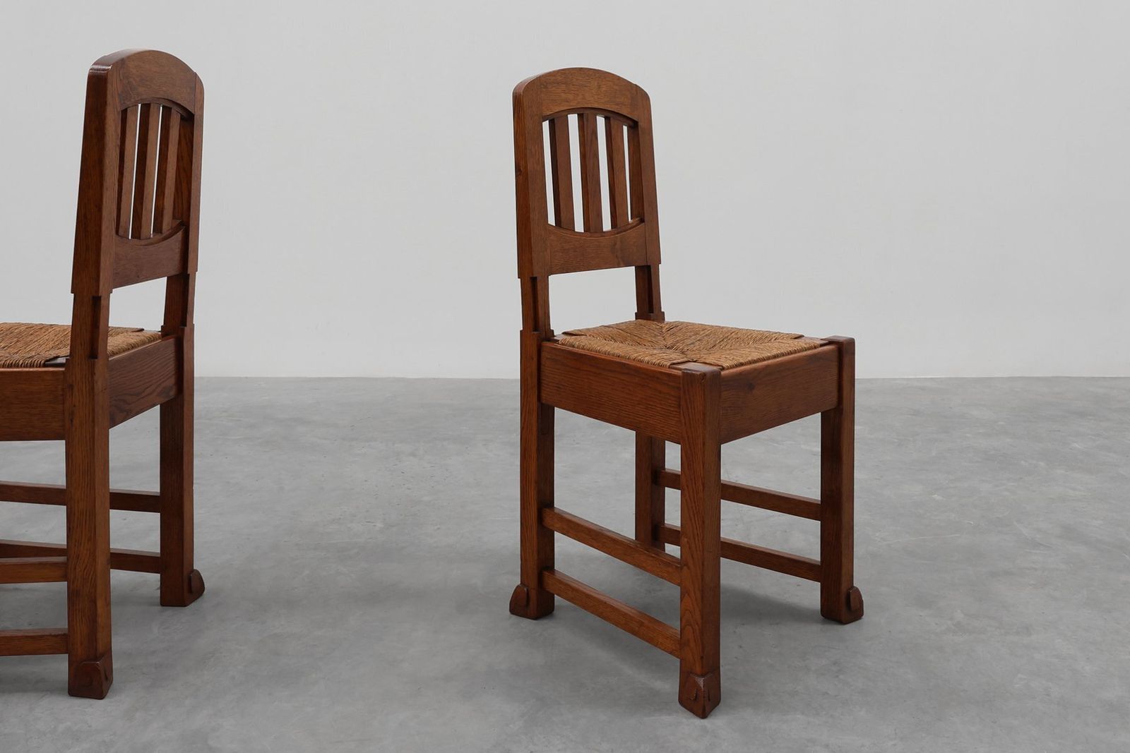 Early Art Deco Oak & Wicker Dining Chairs, Belgium, 1915, Set Of 4 photo vinterior