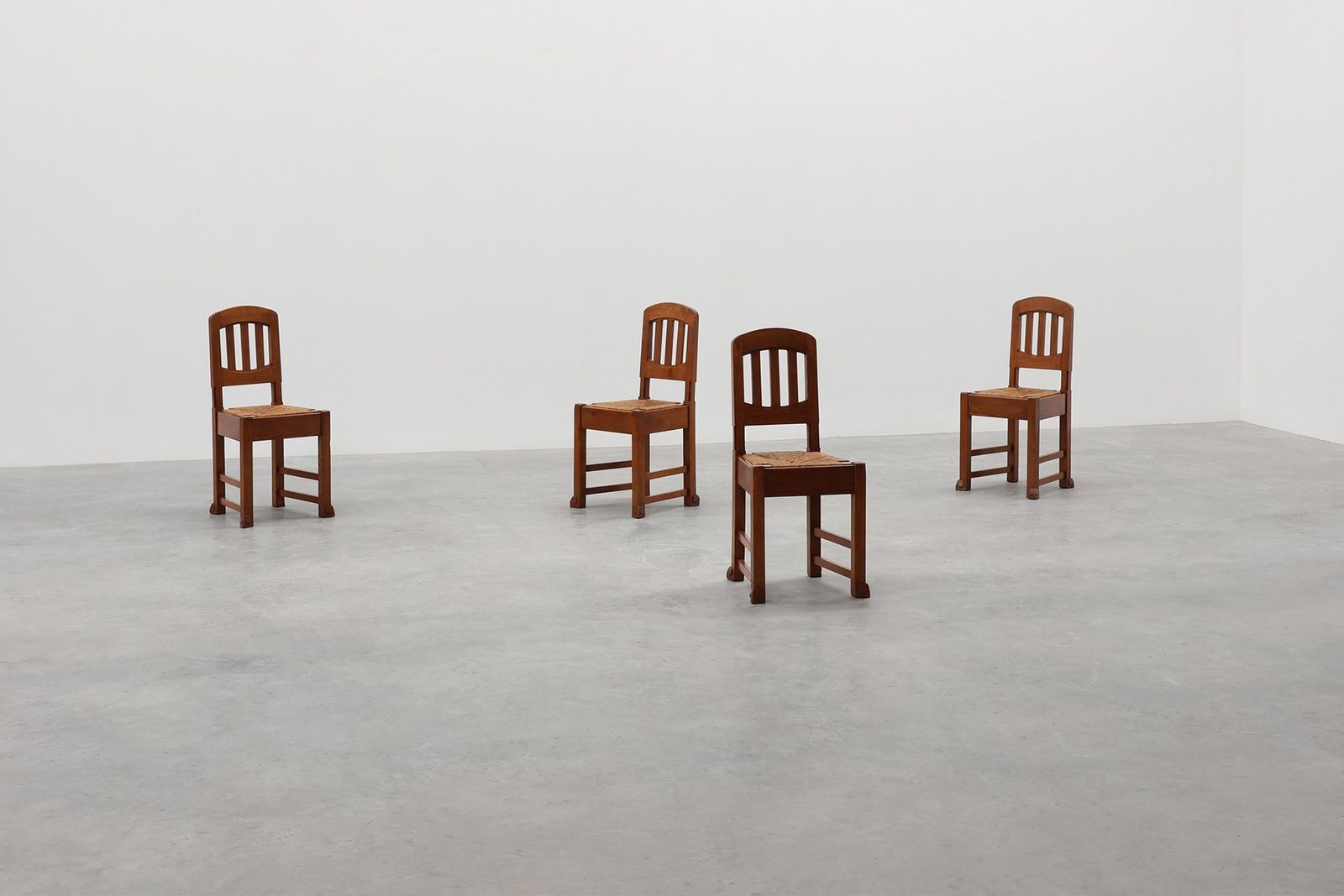 photo for sale Early Art Deco Oak & Wicker Dining Chairs, Belgium, 1915, Set Of 4