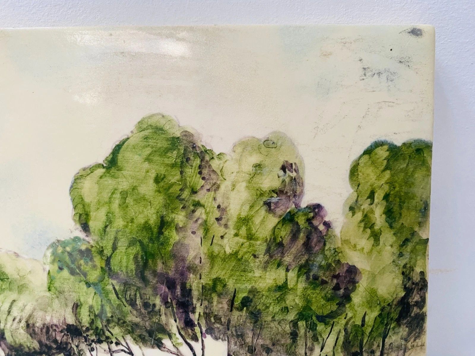 "Country Landscape" Oil On Porcelain Plate 20th Century photo Art