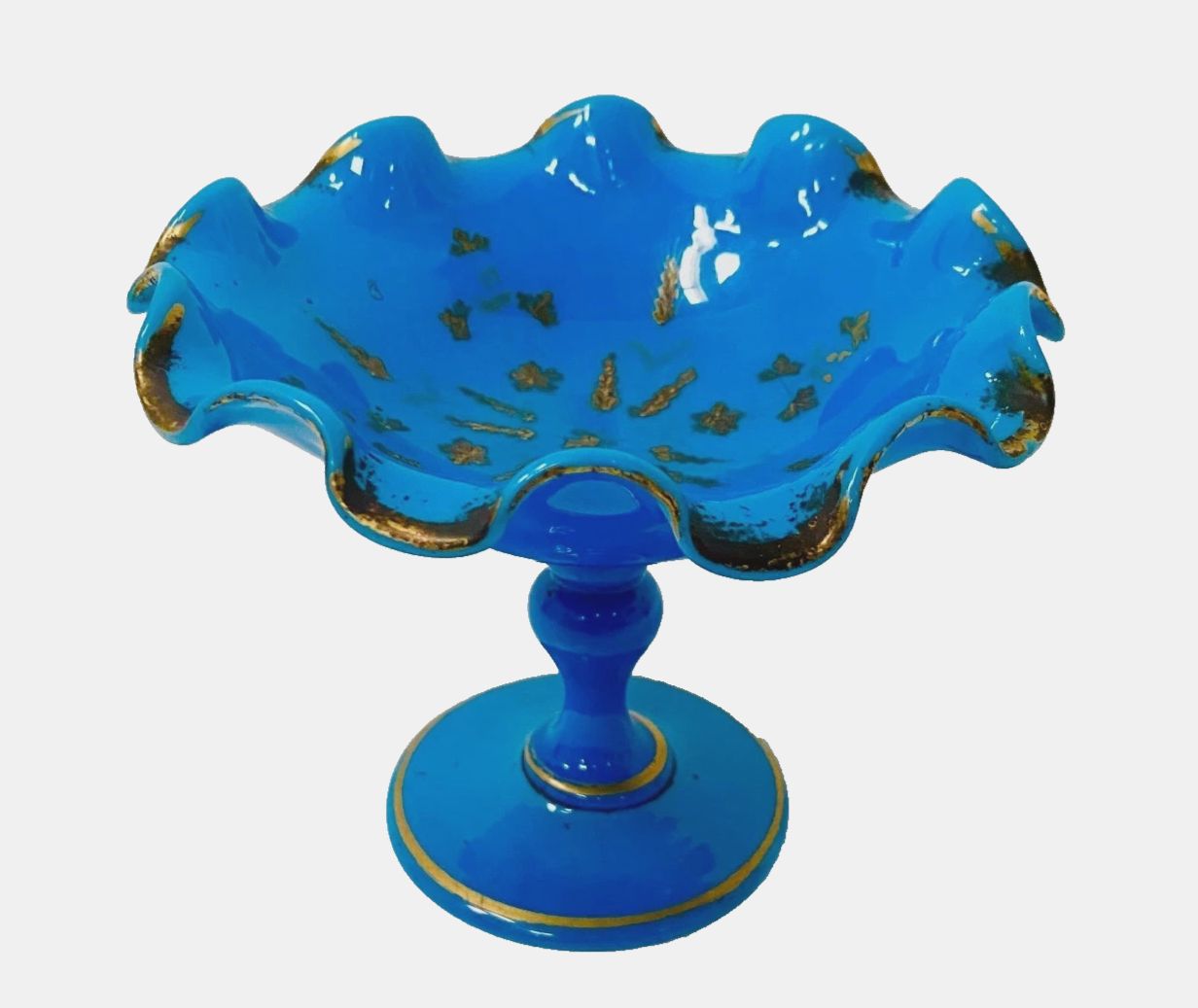 Blue Opaline Pedestrian Cup With Gold Flange 19th Century
