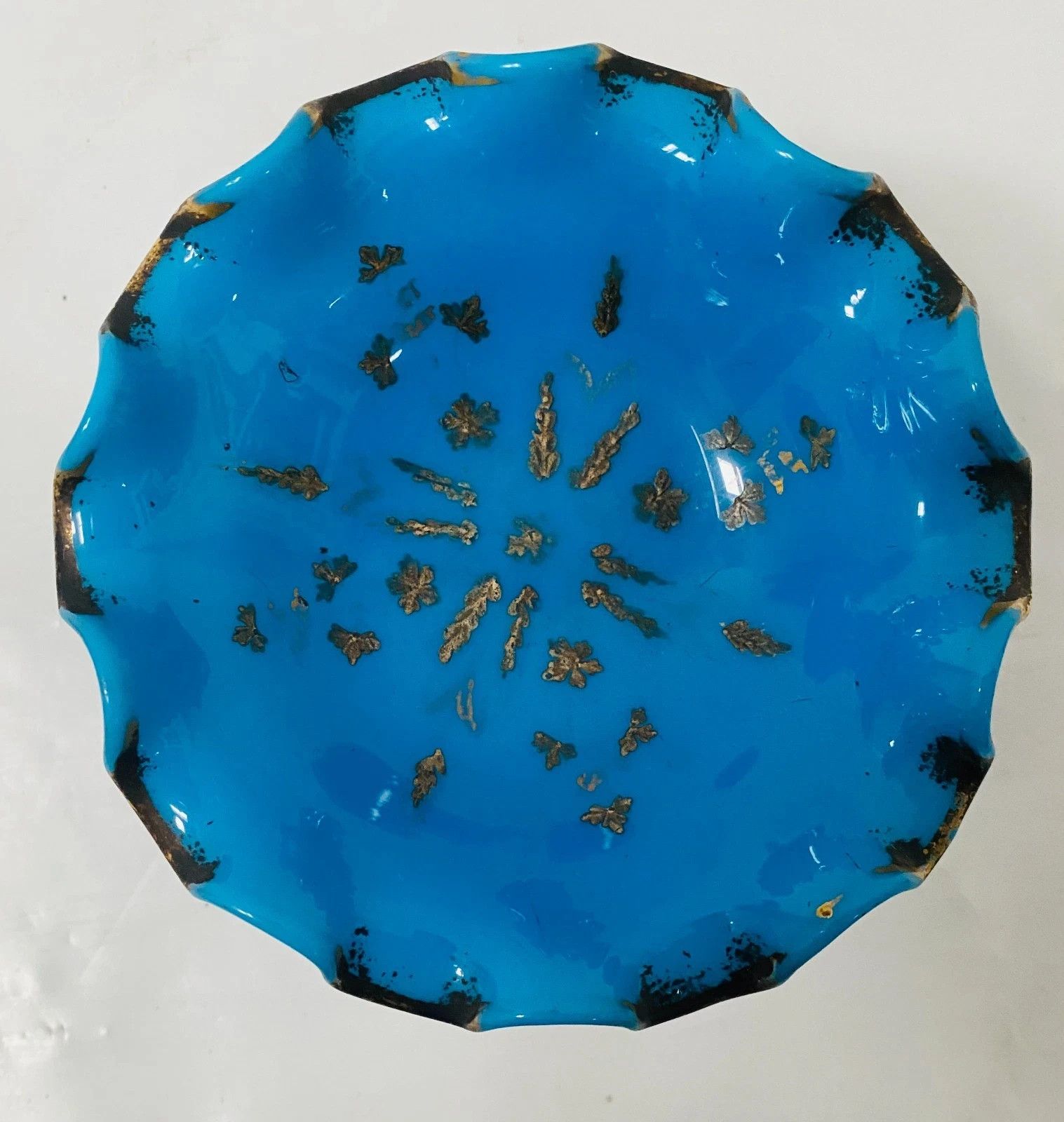 Blue Opaline Pedestrian Cup With Gold Flange 19th Century photo for sale