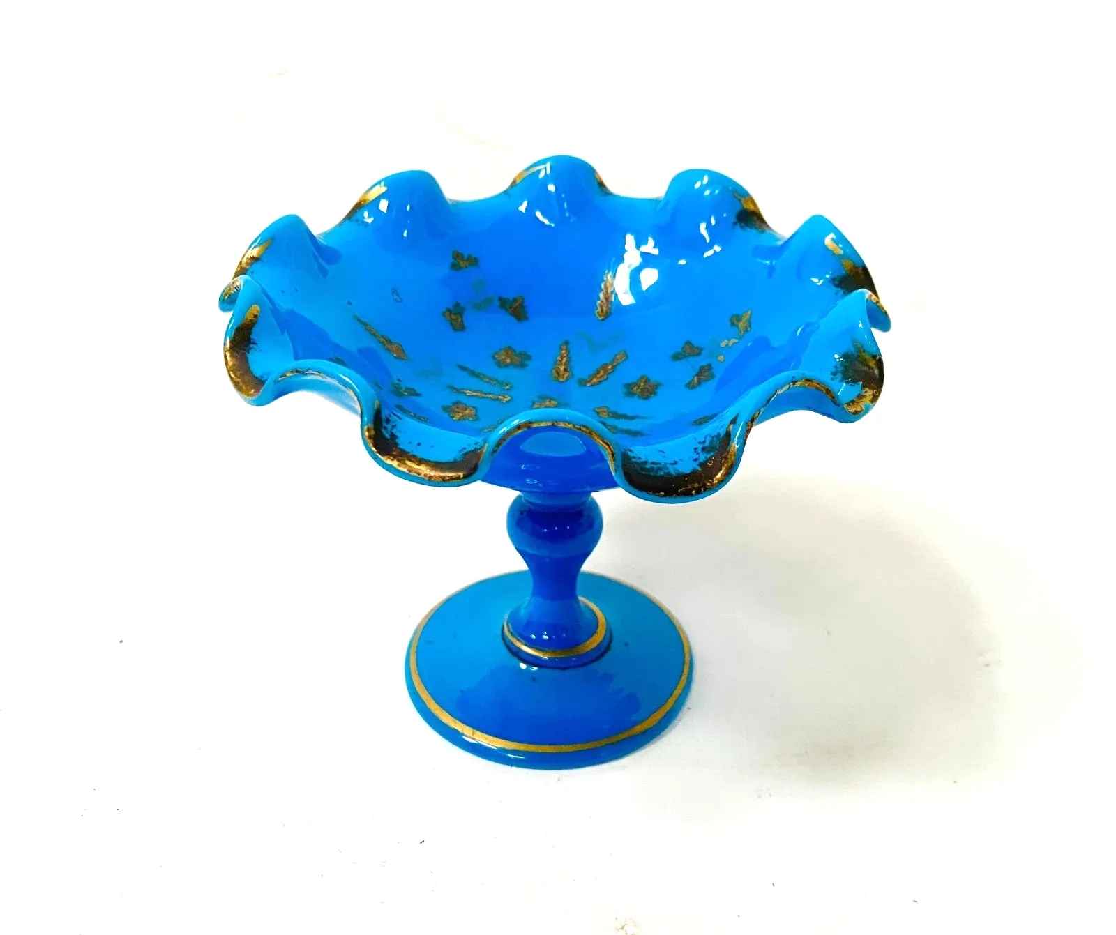 Blue Opaline Pedestrian Cup With Gold Flange 19th Century photo Home Decor