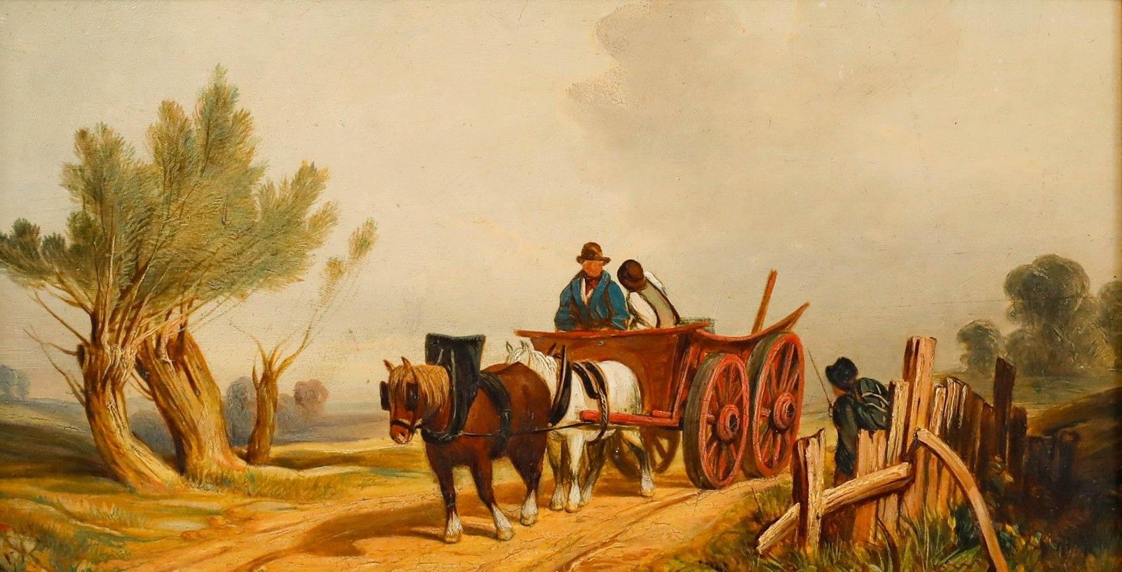 Framed Late 19th Century Oil The Farmer's Cart photo furniture