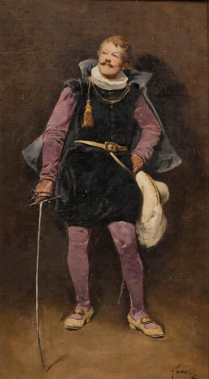 Fasoli Italian School Early 20th Century Oil, The Musketeer photo furniture