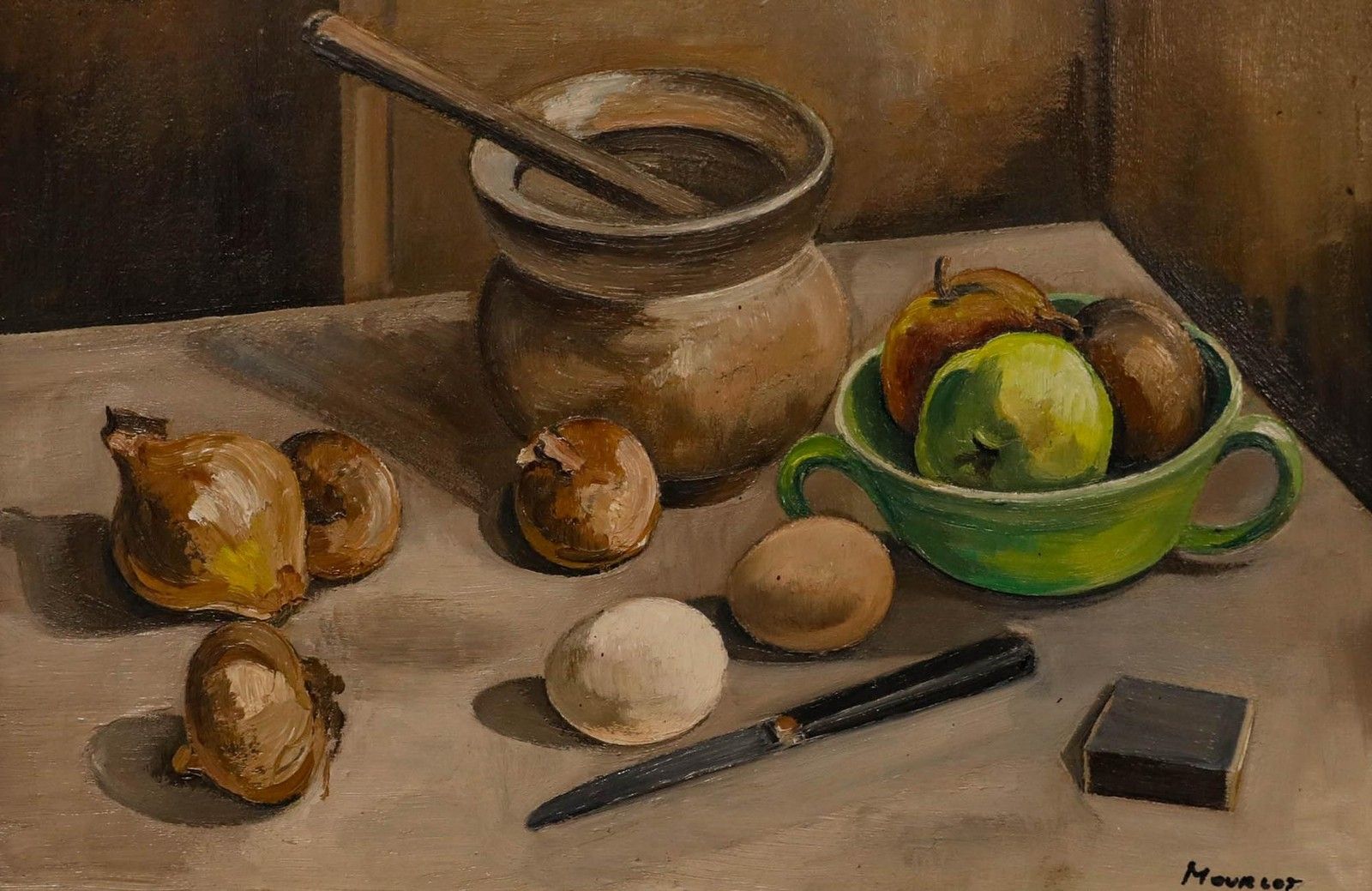 Maurice Mourlot (1906 1983) Framed Oil, Still Life With Onions & Eggs photo furniture