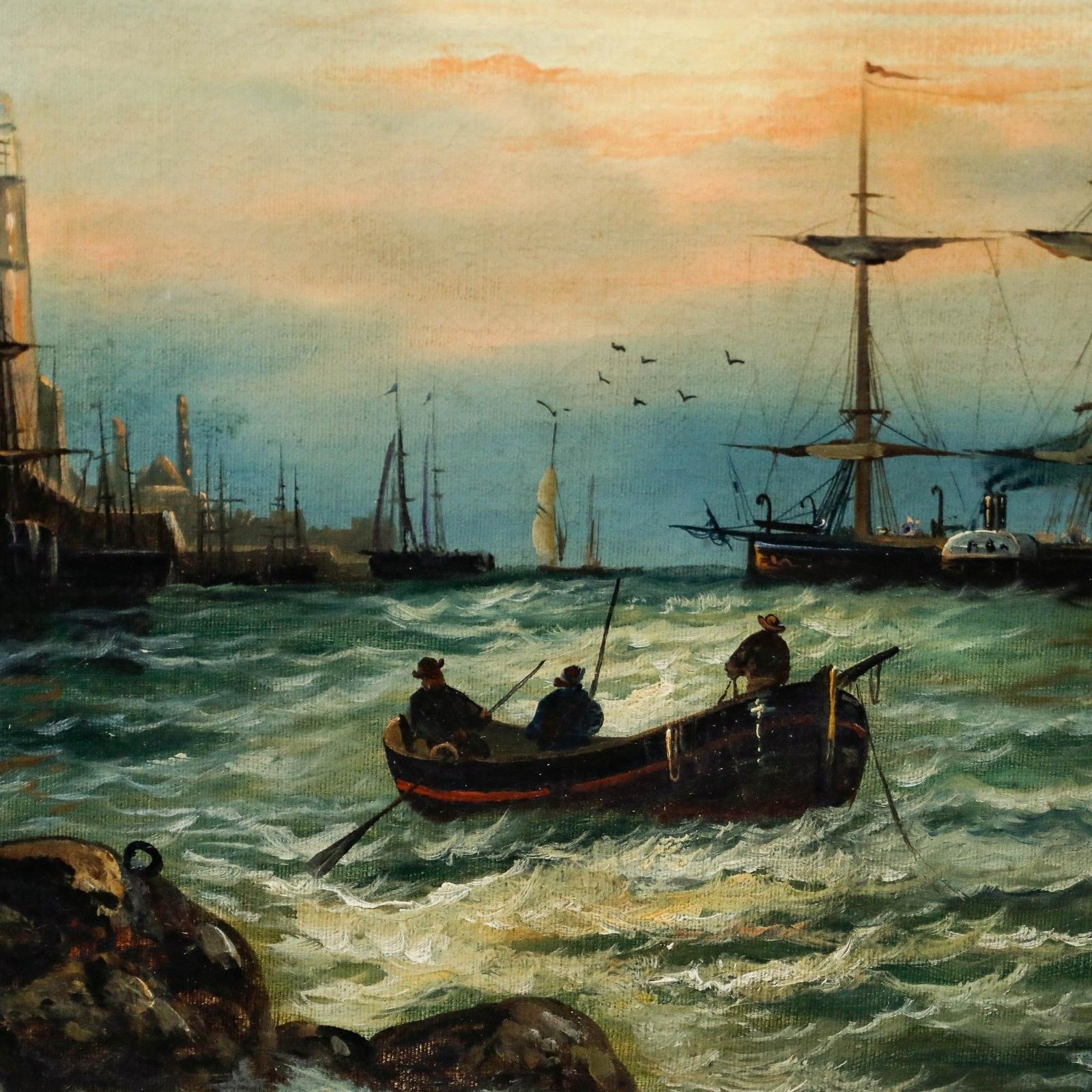 W. Haynes Framed Late 19th Century Oil, Fishing At Dusk photo Art