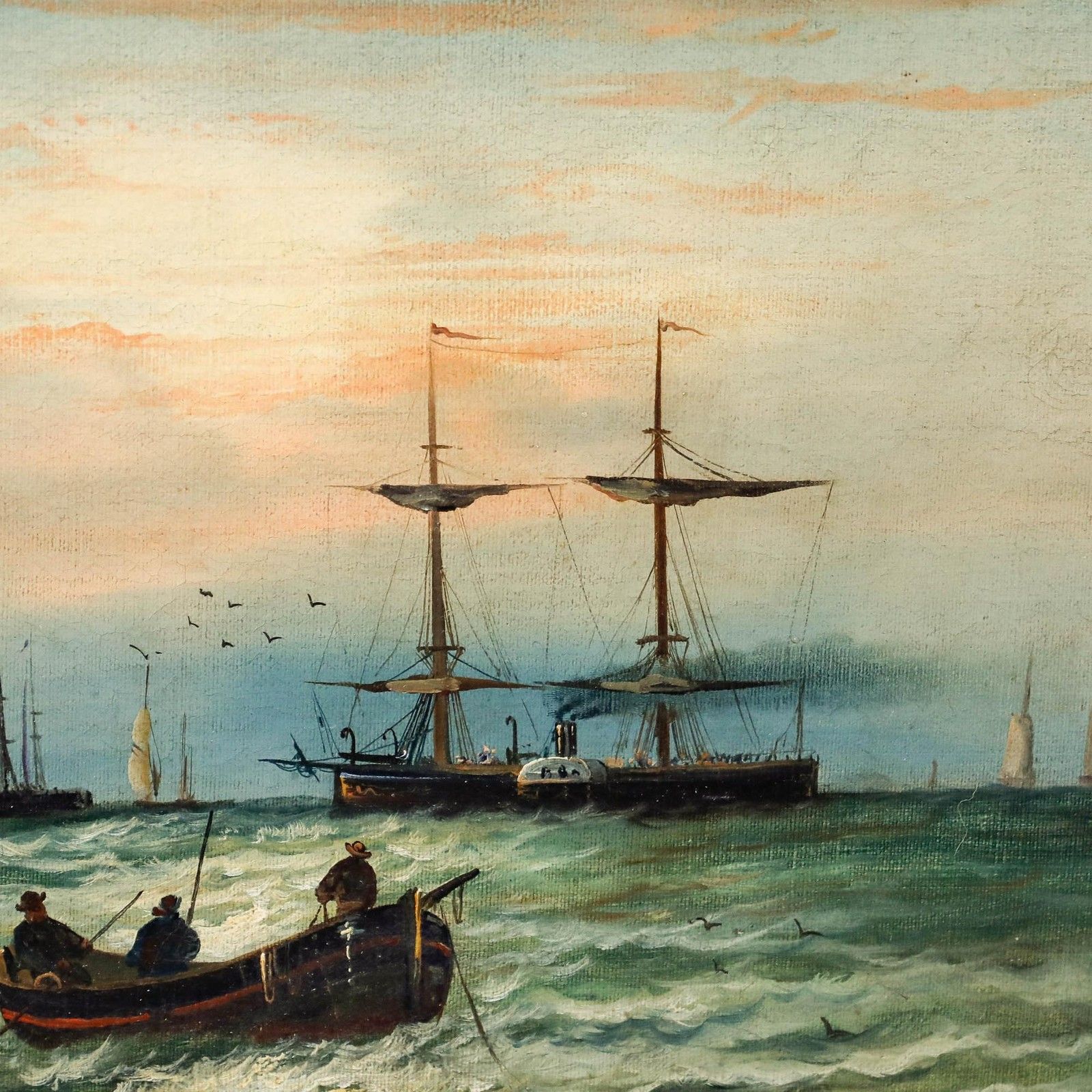 W. Haynes Framed Late 19th Century Oil, Fishing At Dusk photo 350.0