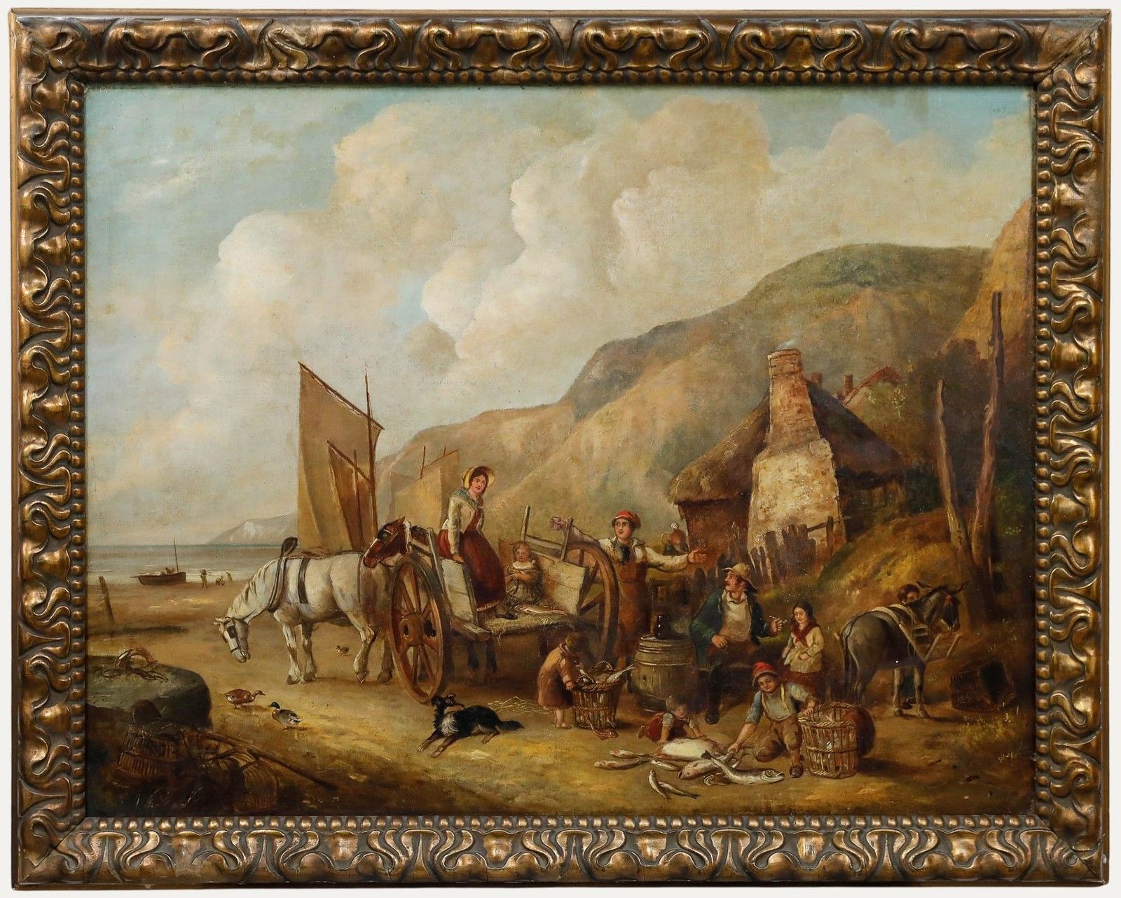 William Shayer II (1811 1892) 1850 Oil, Fisherfolk On The Beach