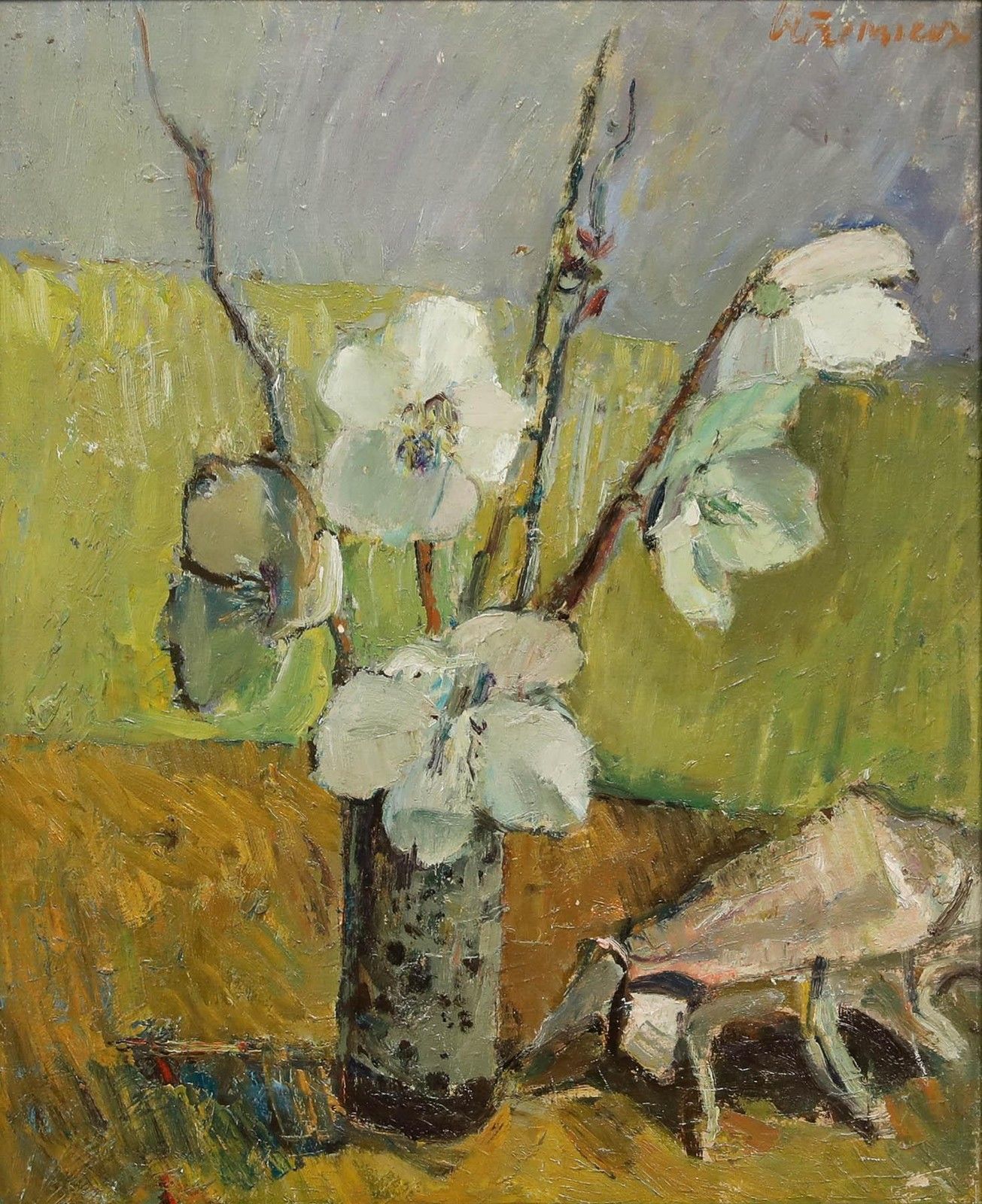 Charles Betremieux (1919 1997) Mid 20th Century Oil, Orchids And Shell photo furniture
