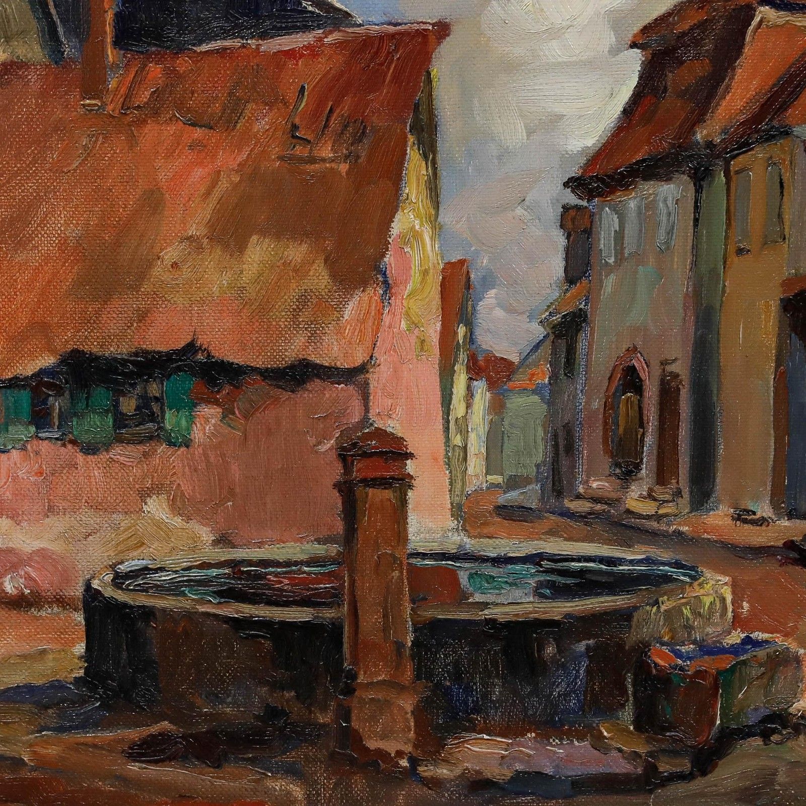 Irene Barstin (1917 2004) Framed Oil, Vue Depuis La Fontaine D'eau photo 395.0
