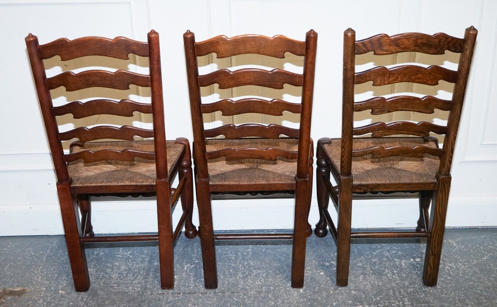 Set Of Six English Antique Circa 1910 Ladderback Rush Seat Dining Chairs photo 2250.0