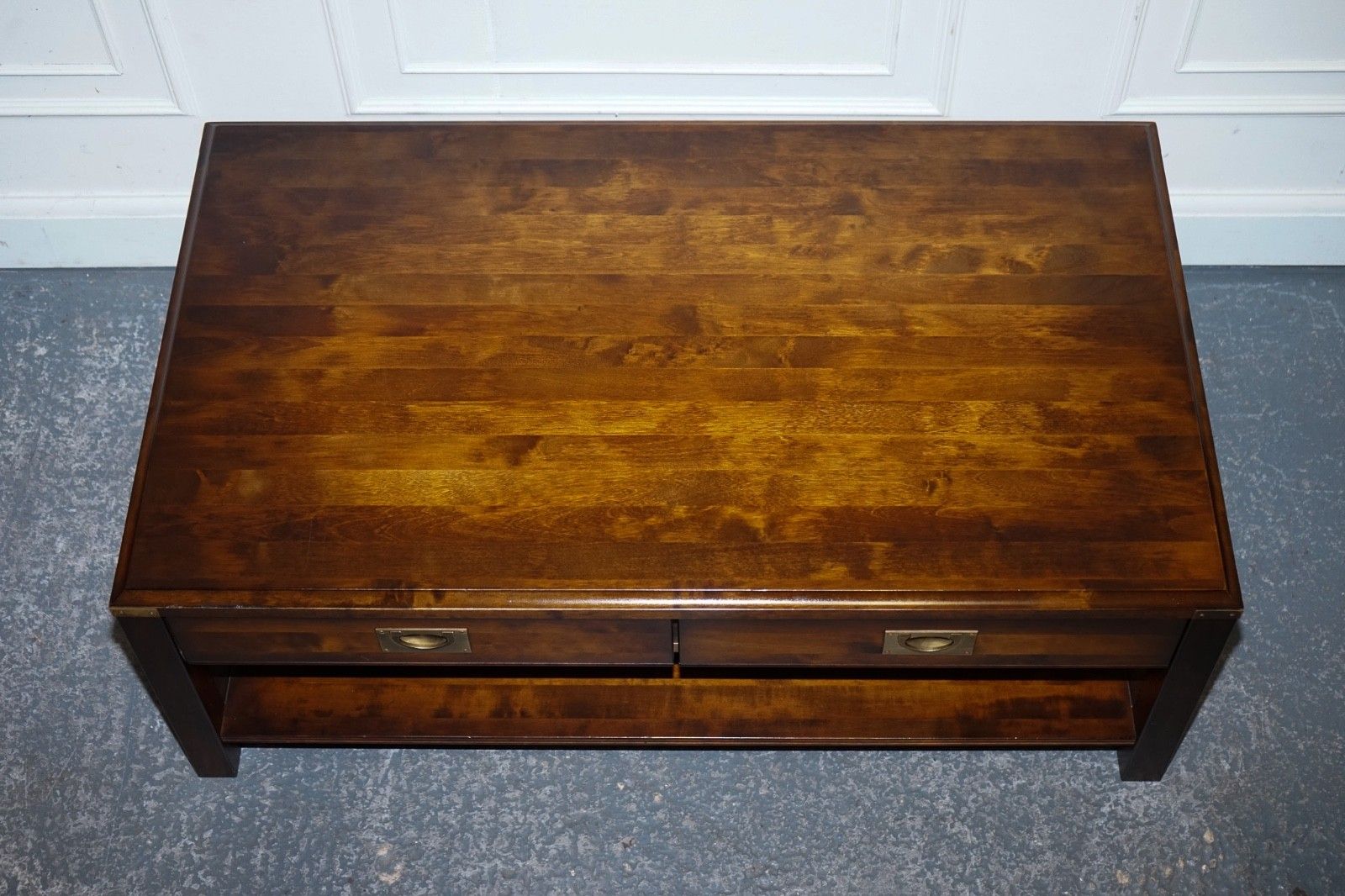 Vintage Military Campaign Mahogany & Brass Coffee Table With Two Drawers photo vintage