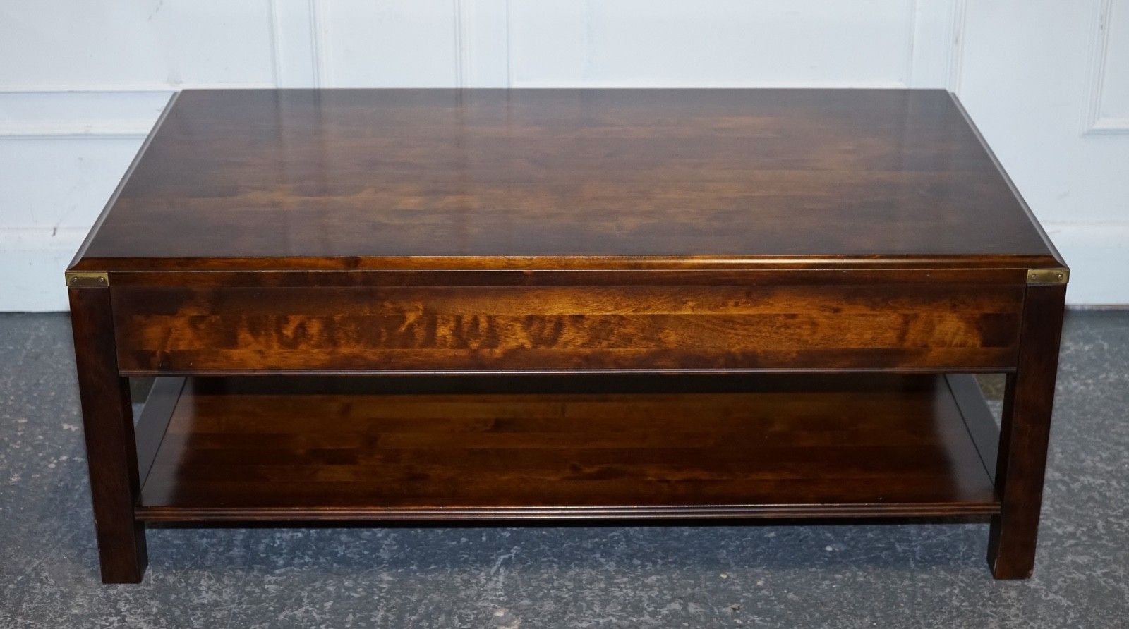 photo vinterior Vintage Military Campaign Mahogany & Brass Coffee Table With Two Drawers