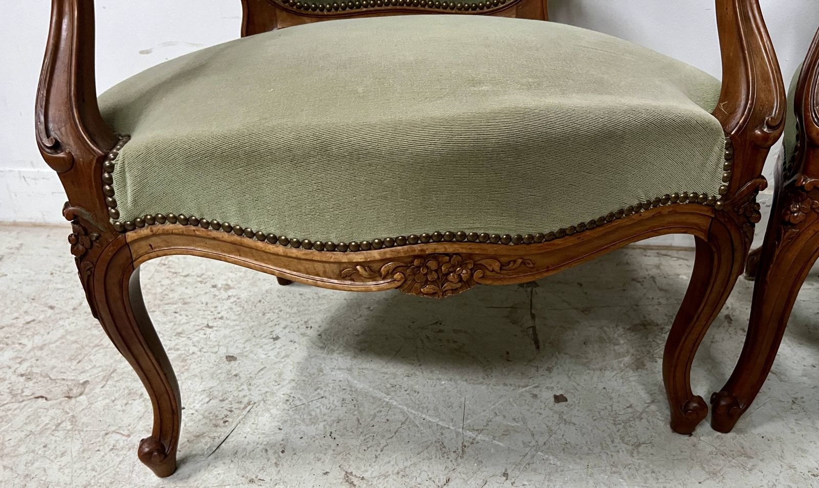 Pair Of Louis XV Style Armchairs In Solid Walnut, 20th Century. photo for sale