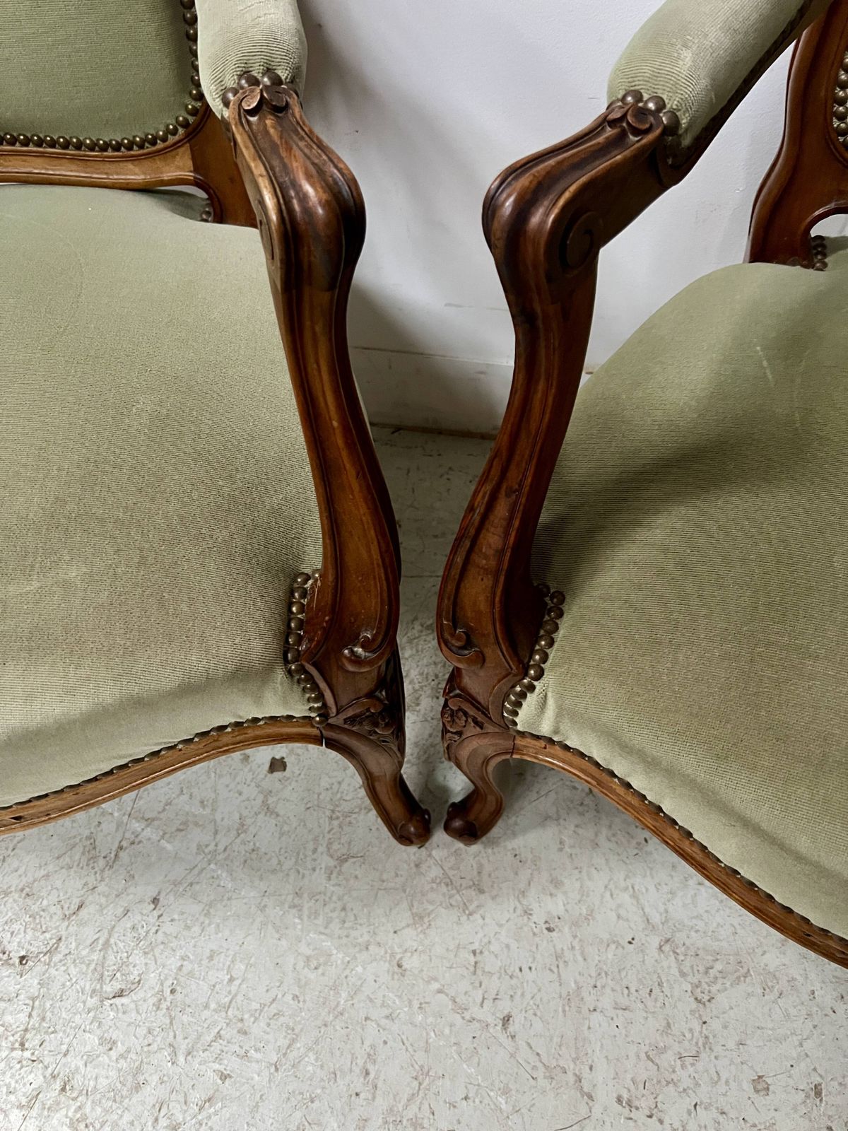 Pair Of Louis XV Style Armchairs In Solid Walnut, 20th Century. photo Furniture