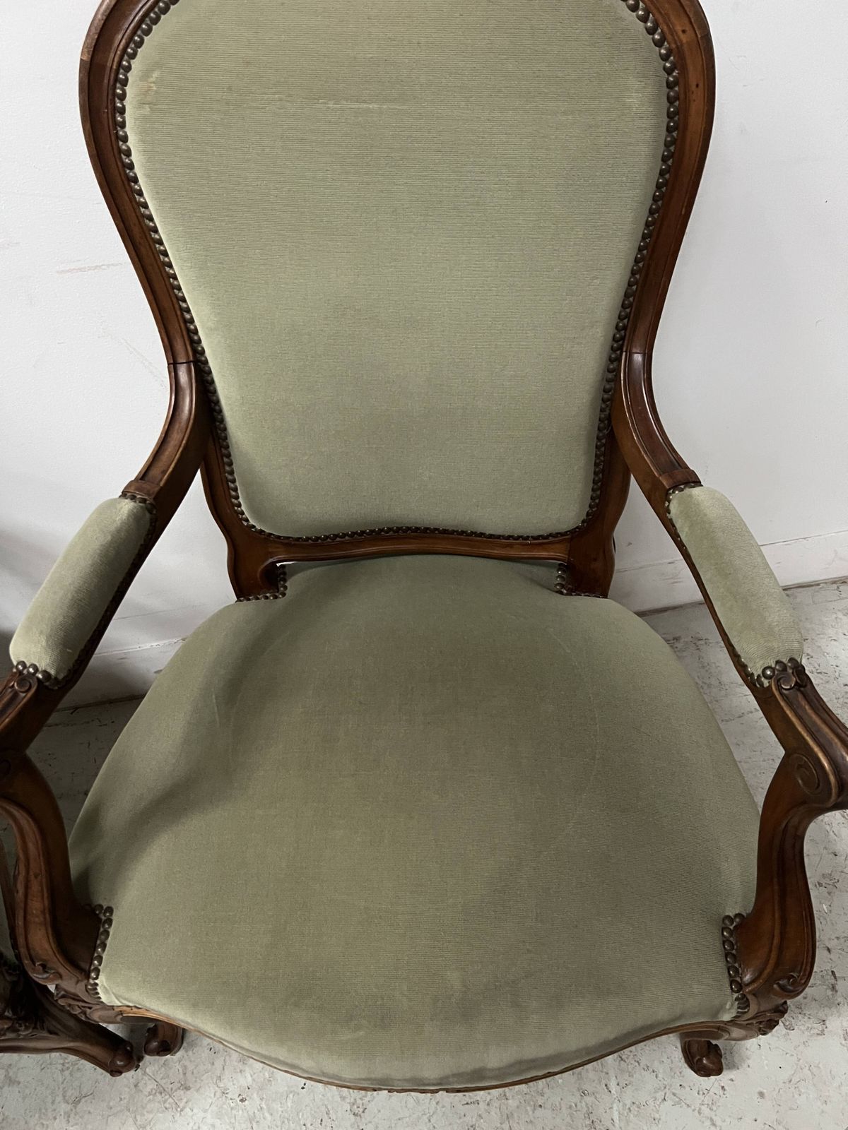 Pair Of Louis XV Style Armchairs In Solid Walnut, 20th Century. photo vintage