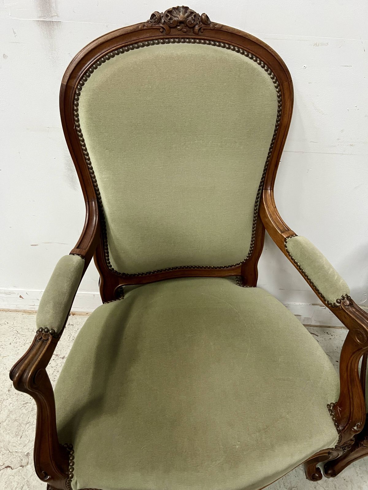 Furniture Pair Of Louis XV Style Armchairs In Solid Walnut, 20th Century. photo