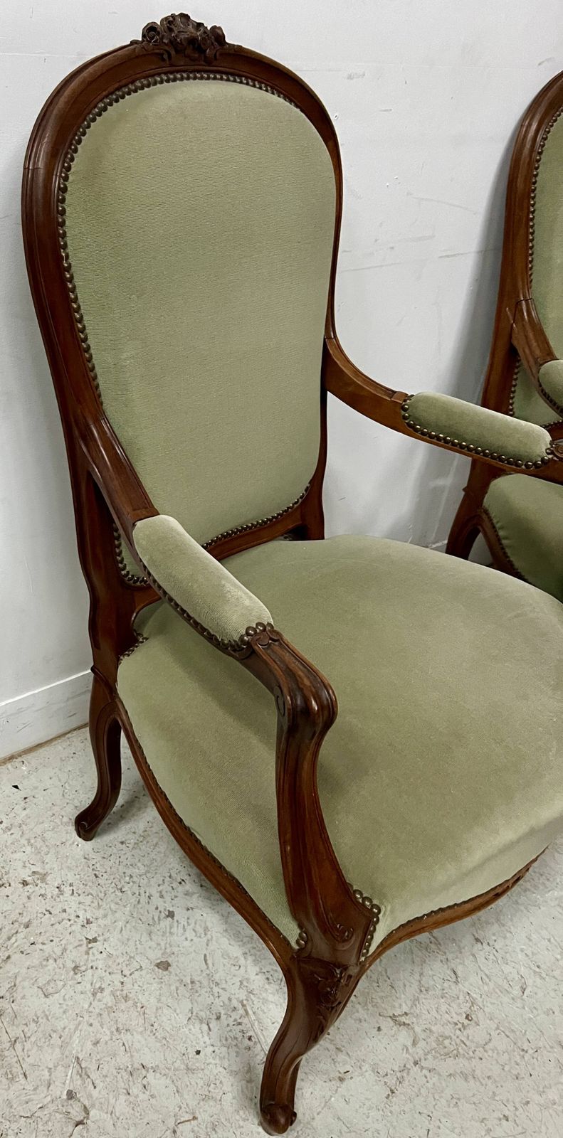 772.65 Pair Of Louis XV Style Armchairs In Solid Walnut, 20th Century. photo