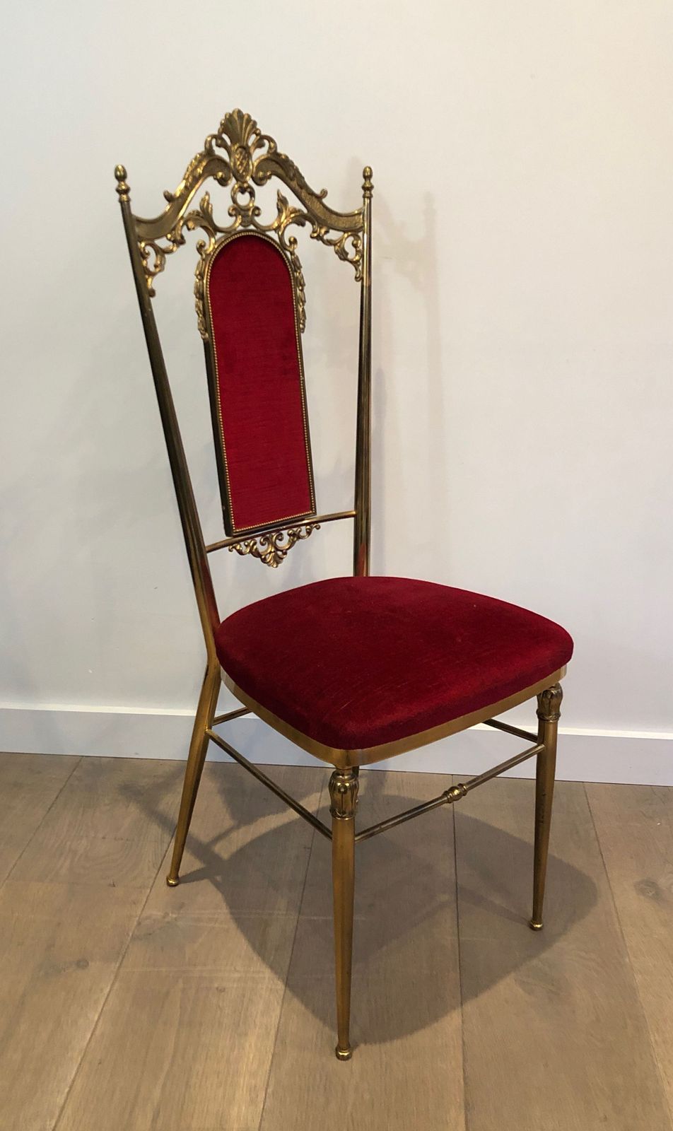 Set Of 4 Brass And Red Velvet Chairs photo for sale